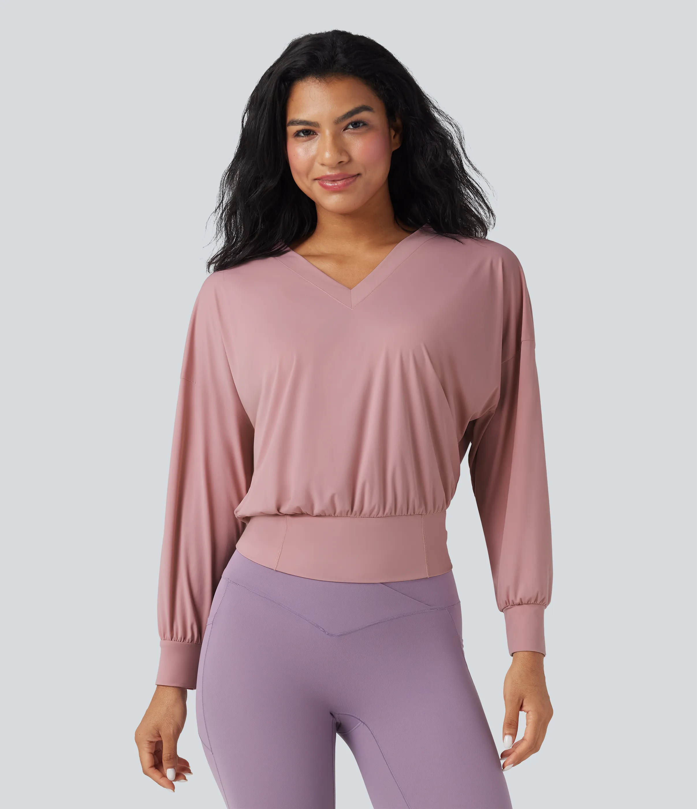 Halara Top deportivo de yoga oversize de secado rápido con cuello en V y tacto fresco - Soft Berry - S sold by Halara product image thumbnail 2