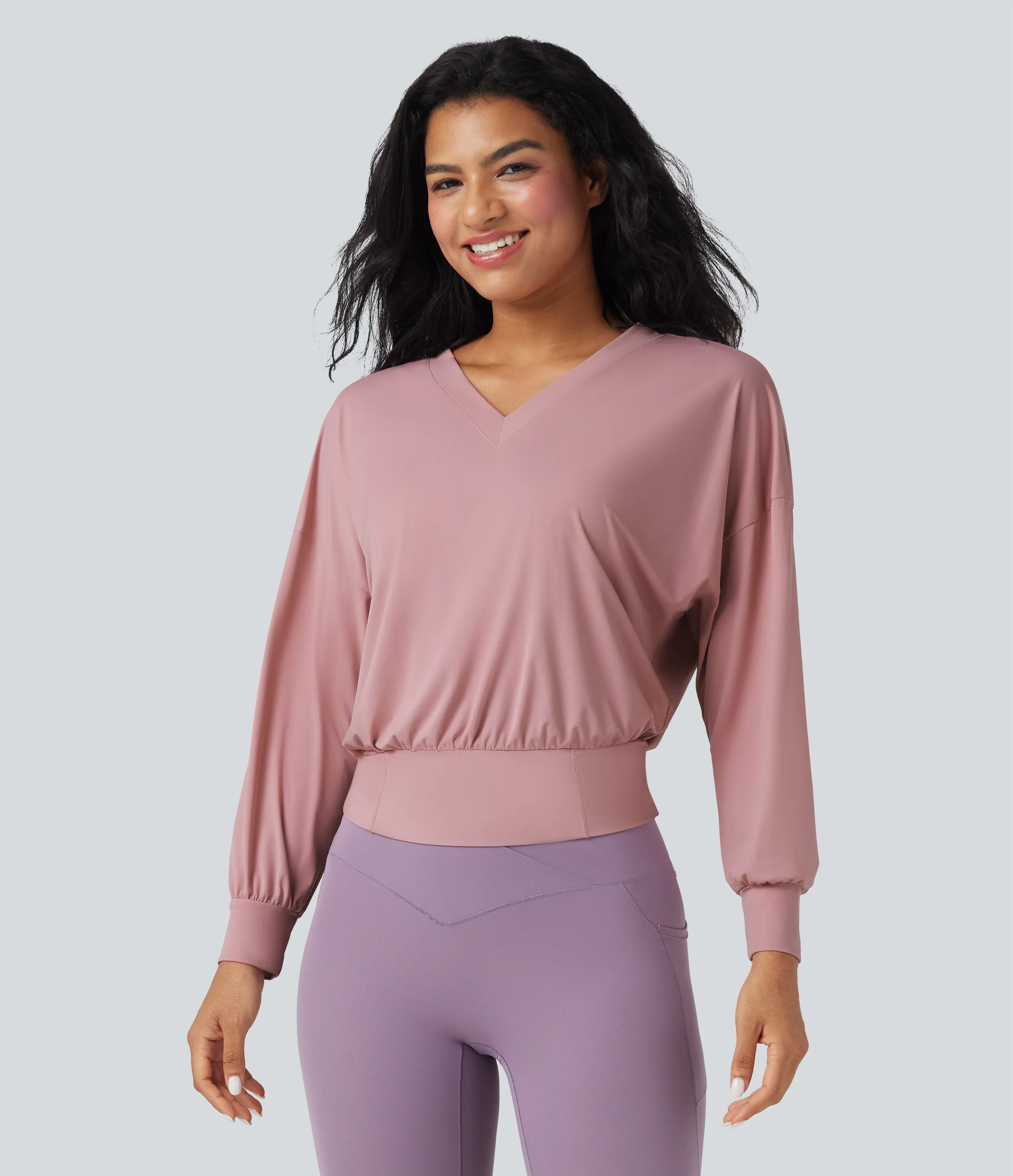 Halara Top deportivo de yoga oversize de secado rápido con cuello en V y tacto fresco - Soft Berry - S sold by Halara product image thumbnail 4