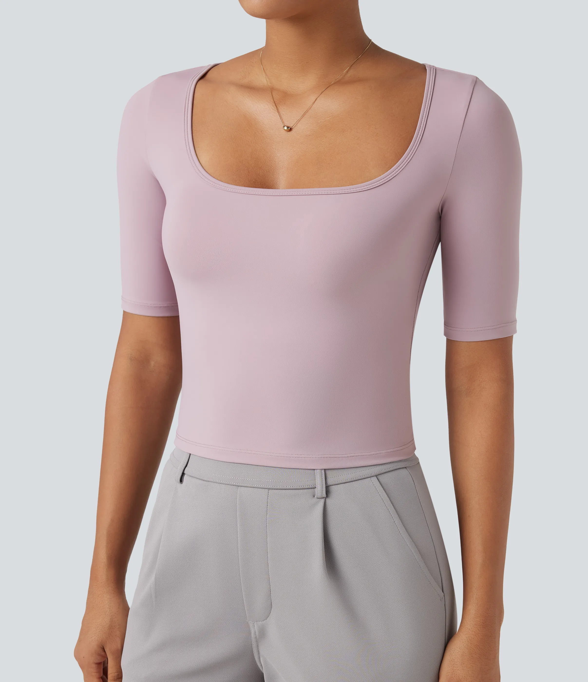 Halara Camiseta de oficina SoftlyZero™ de manga corta con cuello redondo y tacto fresco - Pink Purple - S sold by Halara product image thumbnail 5