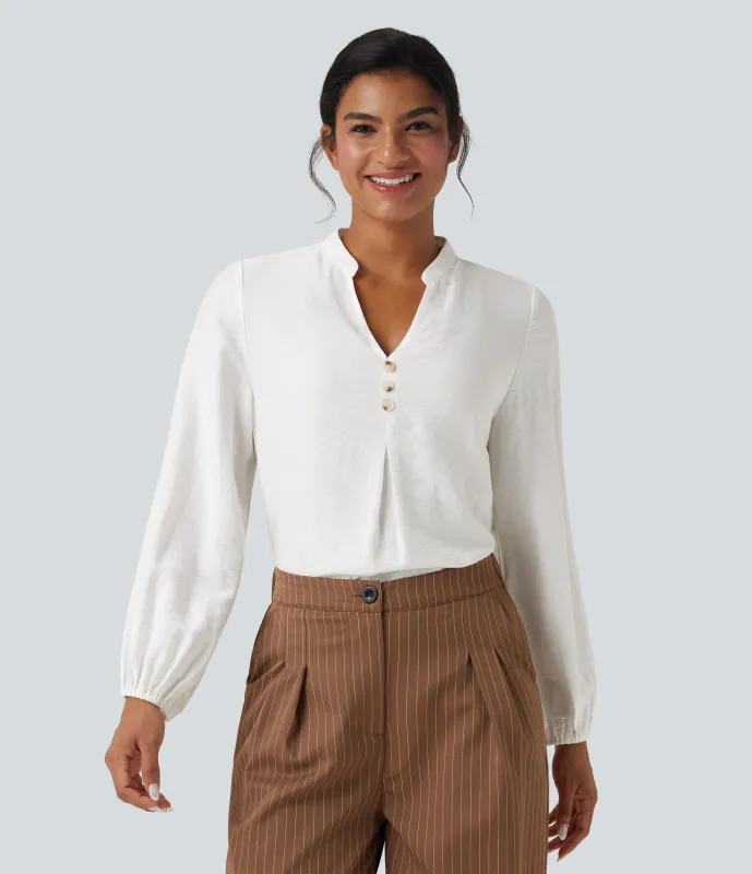 Halara Camisa de oficina de manga larga con cuello en V - White - XS sold by Halara