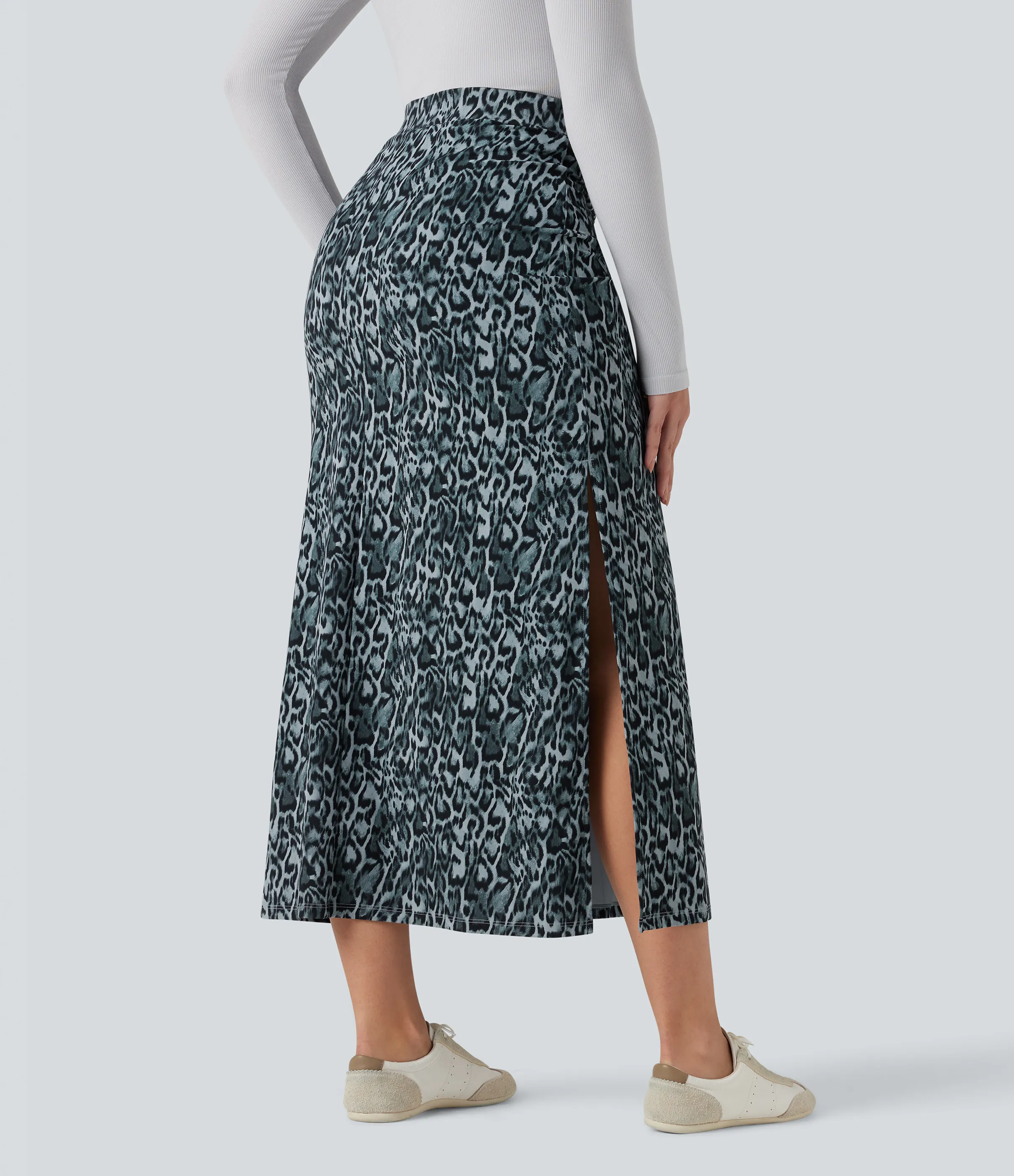 Halara Falda larga maxi UltraSculpt™ casual con abertura y tiro alto con estampado de leopardo - Black and Silver Leopard Print - XS(regular) sold by Halara product image thumbnail 3