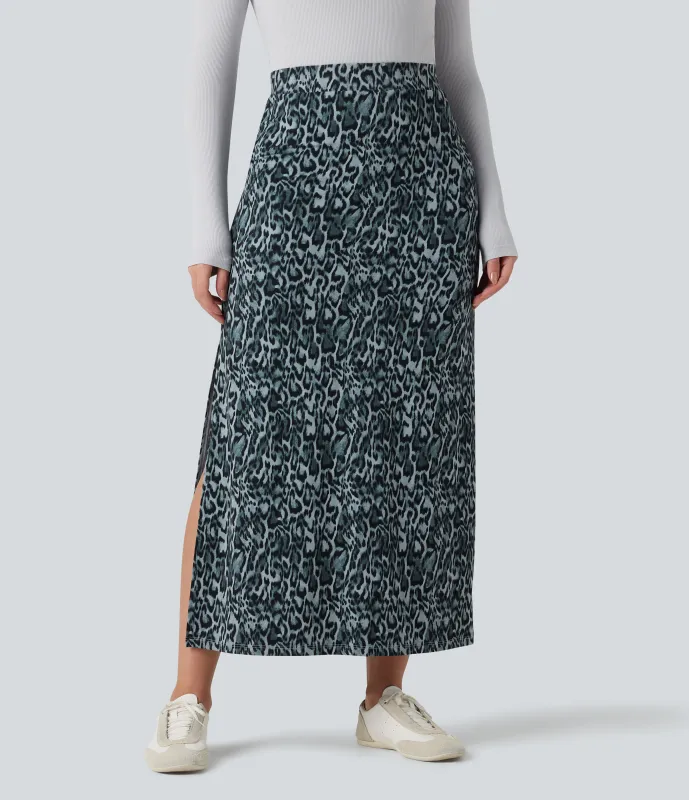 Halara Falda larga maxi UltraSculpt™ casual con abertura y tiro alto con estampado de leopardo - Black and Silver Leopard Print - L(regular) sold by Halara