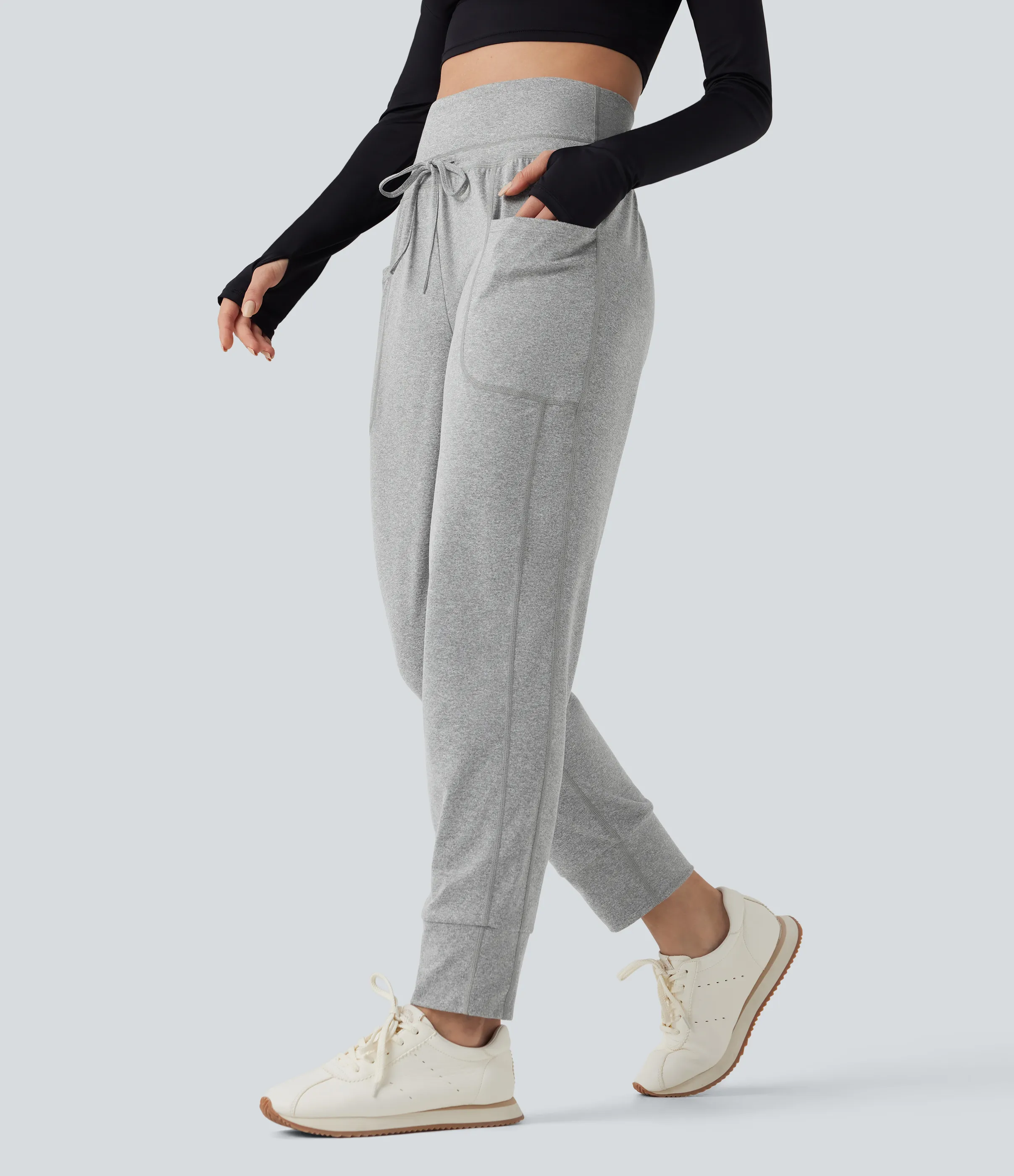 Halara Pantalones de yoga fruncidos de tiro alto con cordón y bolsillos - Fog Gray - XL(regular) sold by Halara product image thumbnail 4