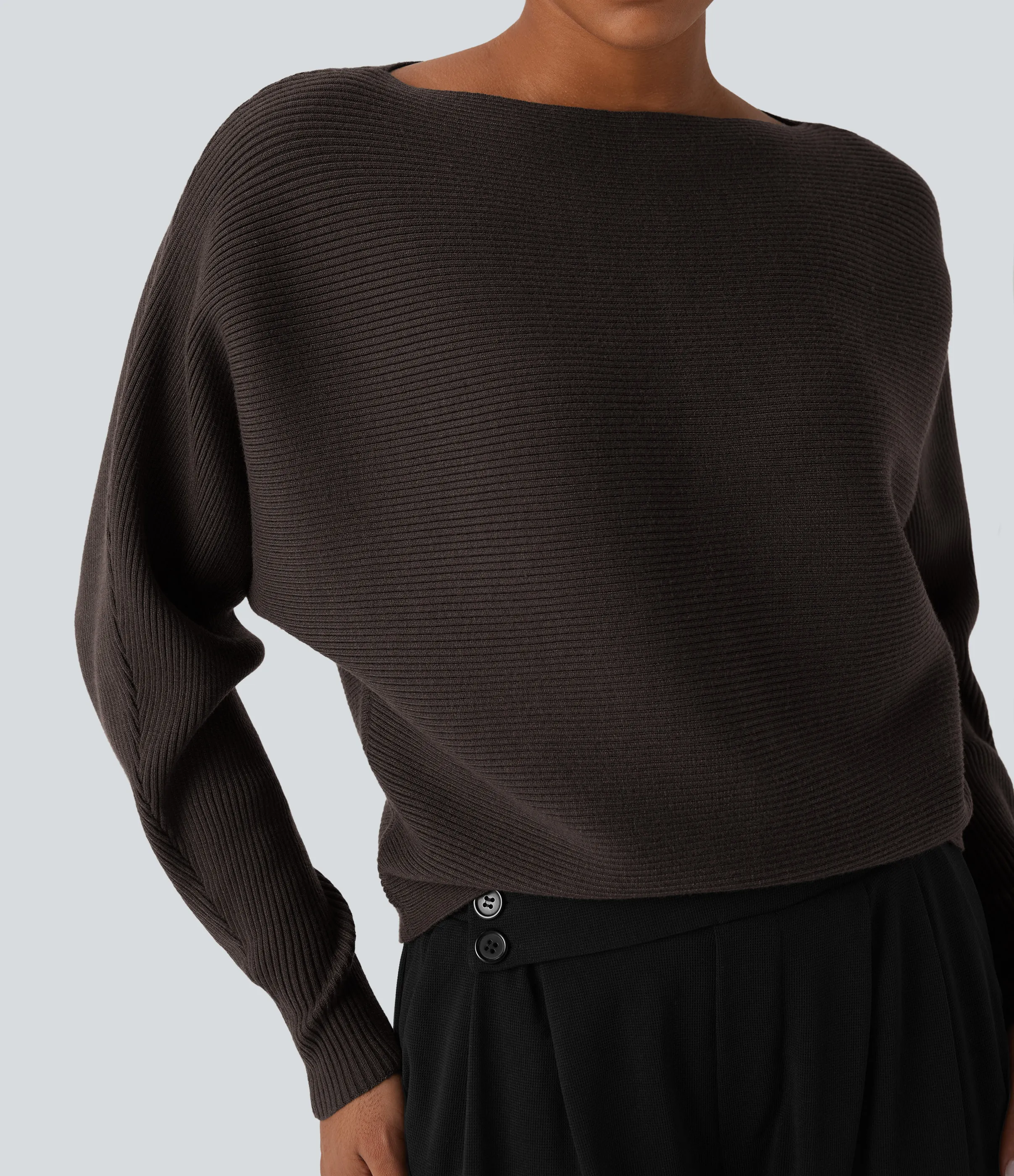 Halara Suéter casual con cuello barco y mangas murciélago - Black Cherry - XL sold by Halara product image thumbnail 5