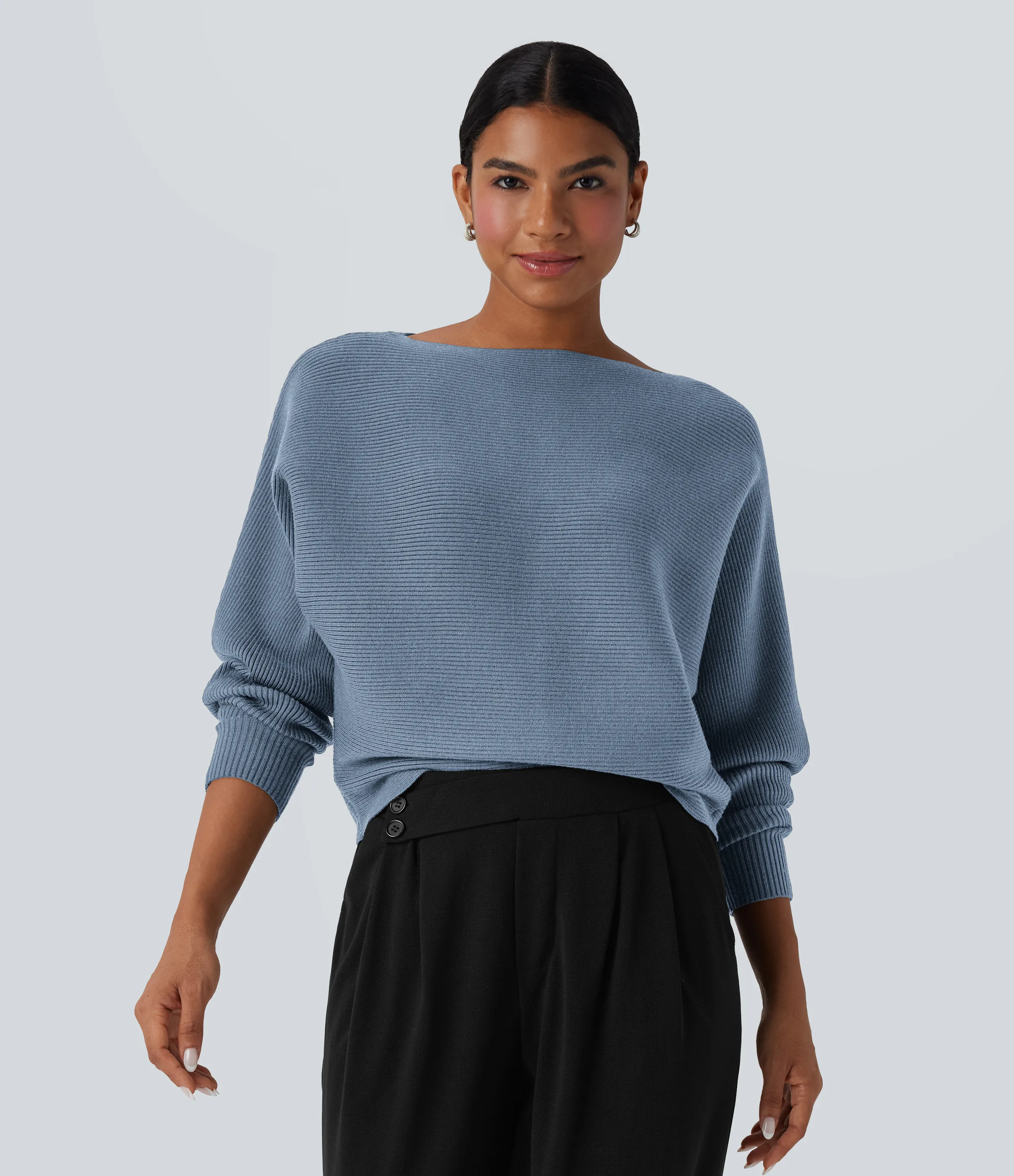 Halara Suéter casual con cuello barco y mangas murciélago - Quiet Harbor - L sold by Halara product image thumbnail 2