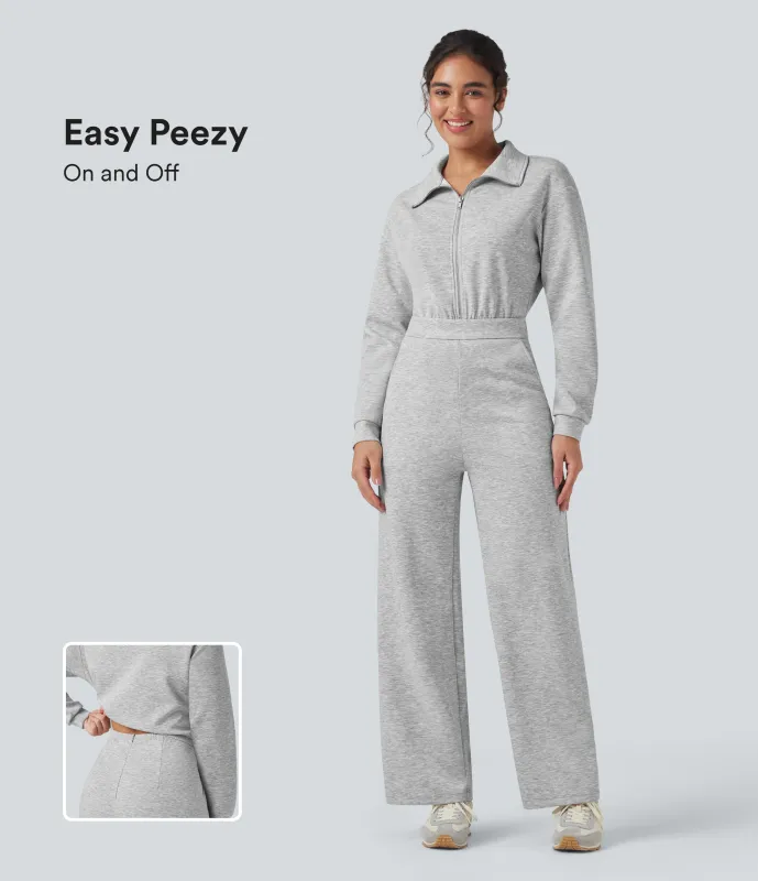 Halara Jumpsuit casual de manga larga con solapa y cremallera y bolsillos - Easy Peezy - Fog Gray - XL(regular) sold by Halara