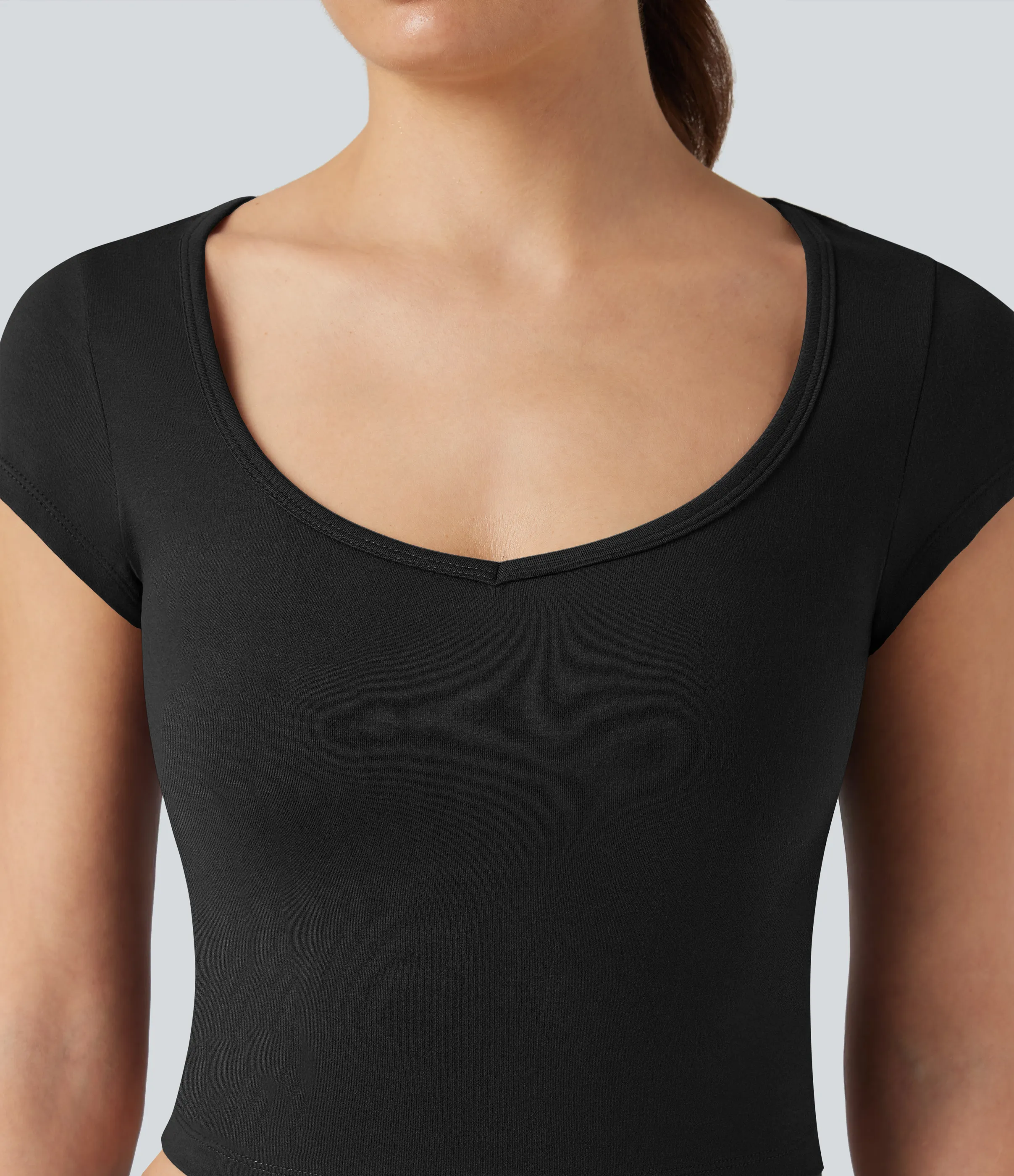 Halara Camiseta casual corta de manga corta con cuello en V - Black - M sold by Halara product image thumbnail 5