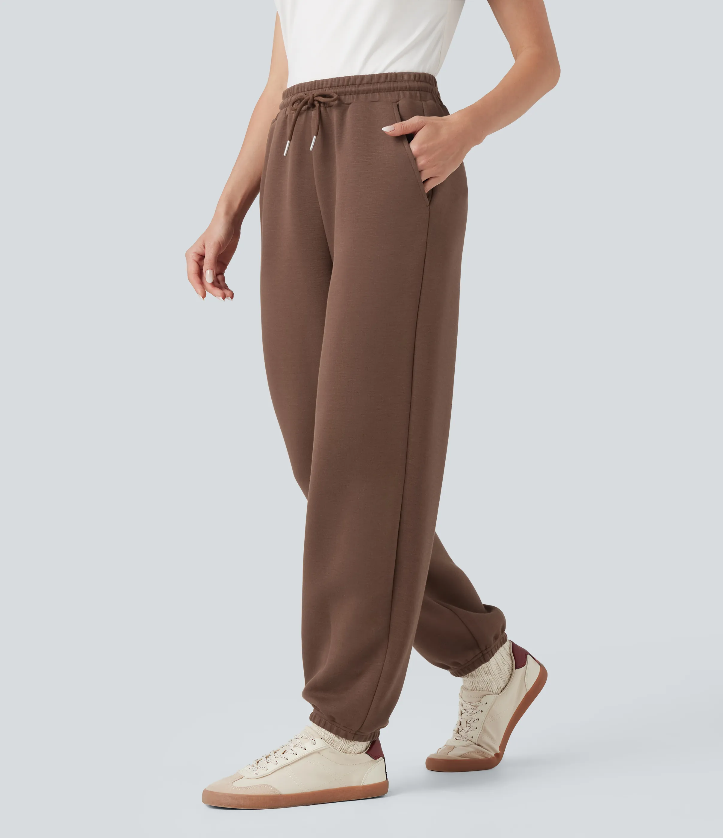 Halara Joggers casuales de tiro medio con cordón y bolsillos - Cocoa Brown - L(regular) sold by Halara product image thumbnail 5