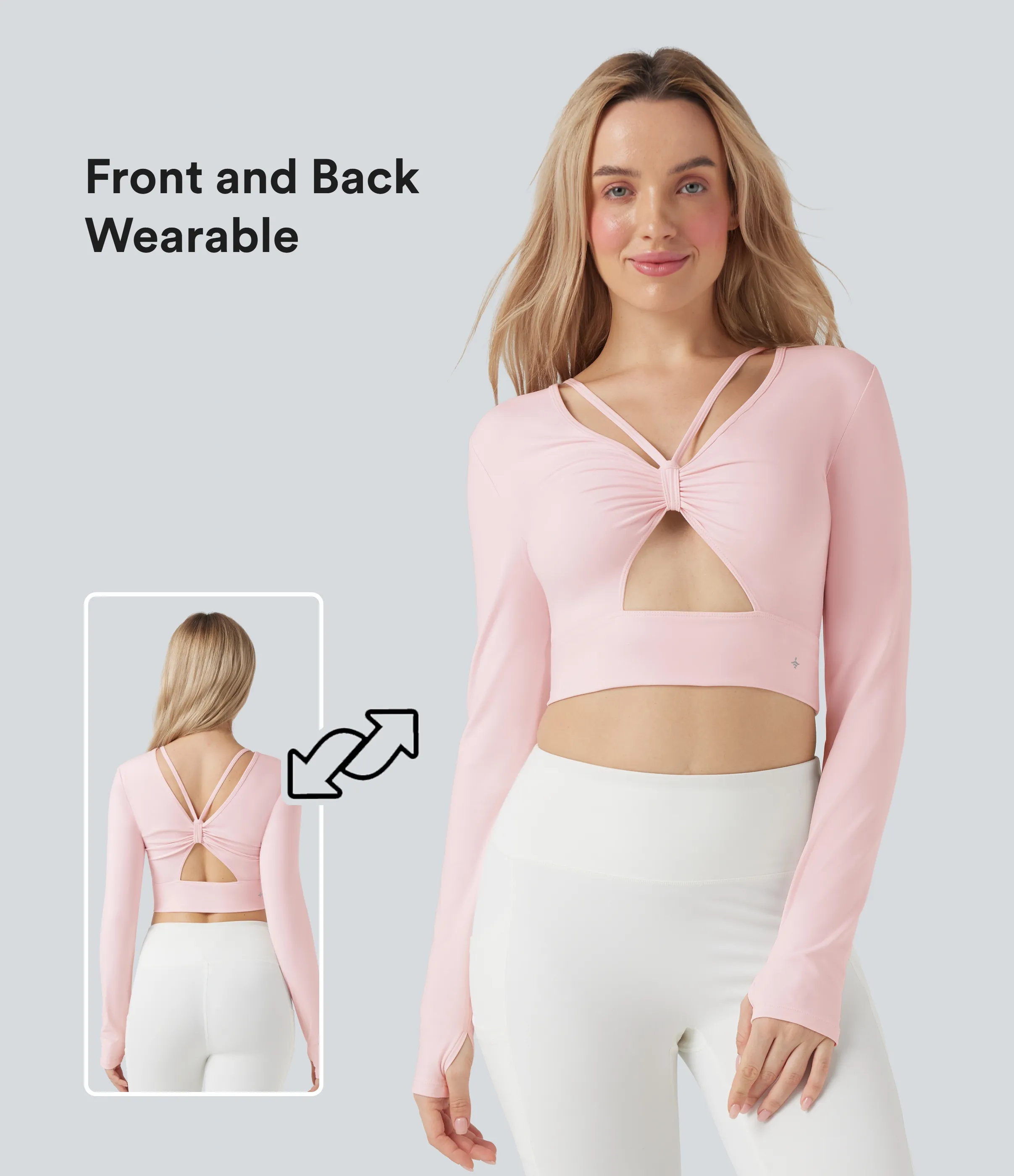 Halara Top deportivo de yoga SoftlyZero™ afelpado con agujeros recortados para los pulgares (delante y detrás) - Primrose Pink - L sold by Halara product image thumbnail 2