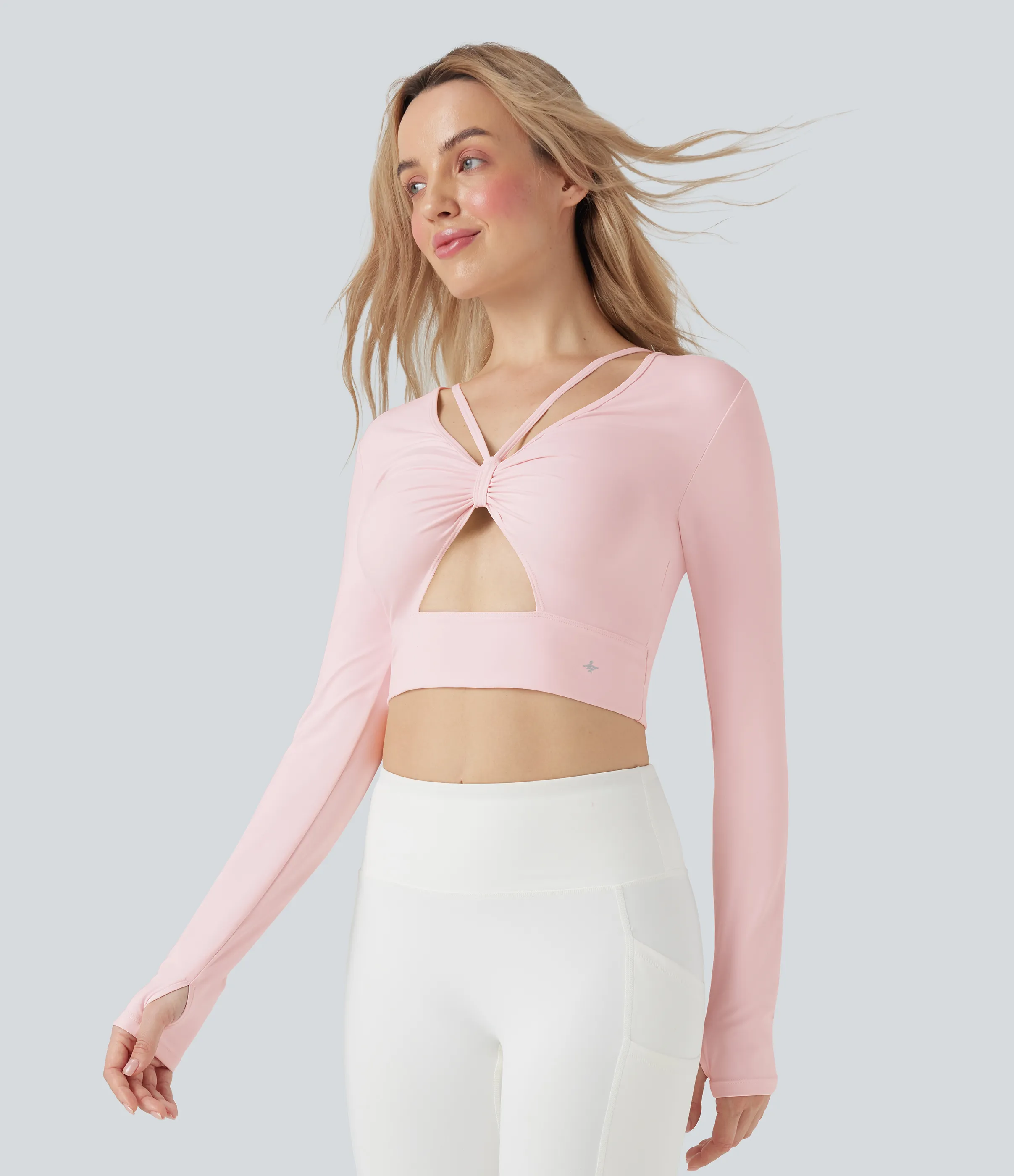 Halara Top deportivo de yoga SoftlyZero™ afelpado con agujeros recortados para los pulgares (delante y detrás) - Primrose Pink - L sold by Halara product image thumbnail 4