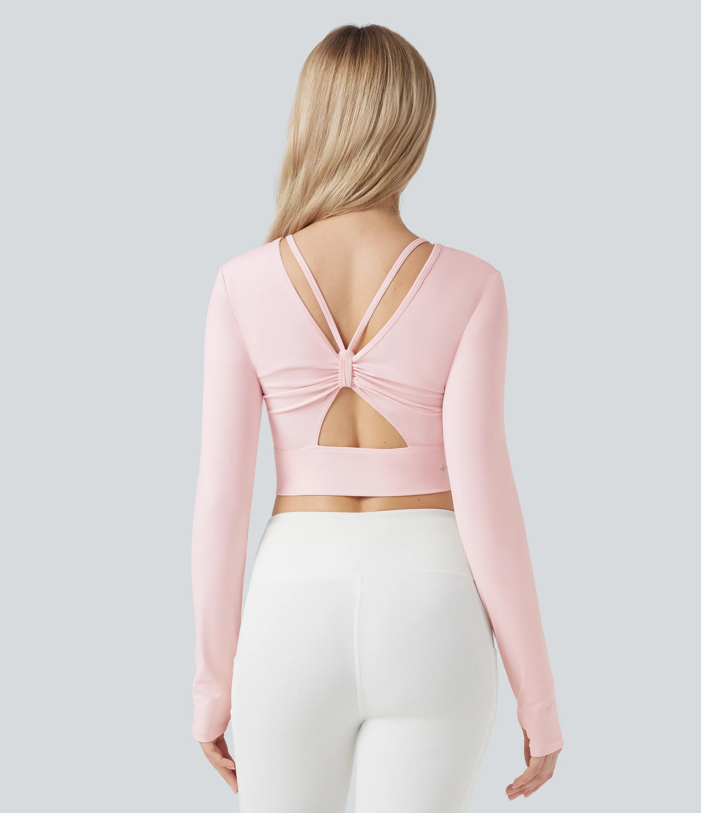 Halara Top deportivo de yoga SoftlyZero™ afelpado con agujeros recortados para los pulgares (delante y detrás) - Primrose Pink - L sold by Halara product image thumbnail 5