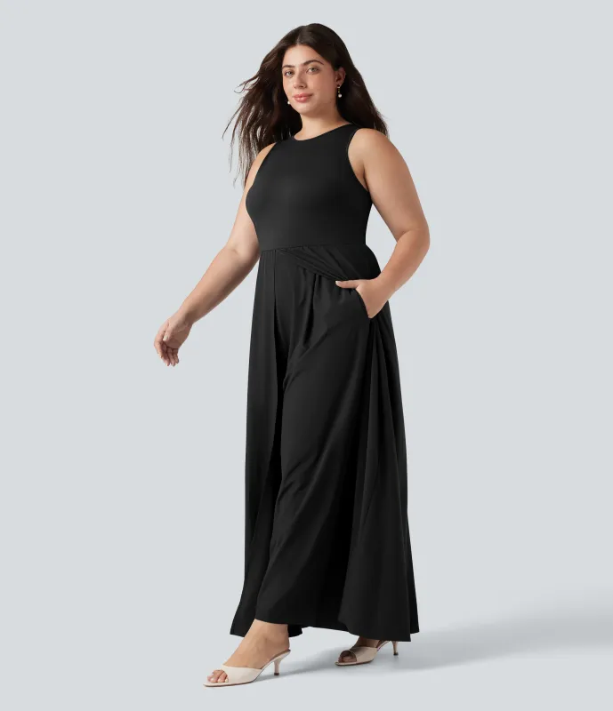 Halara Jumpsuit Breezeful™ sin mangas de secado rápido con bolsillos en talla grande - Black - 3X(regular) sold by Halara