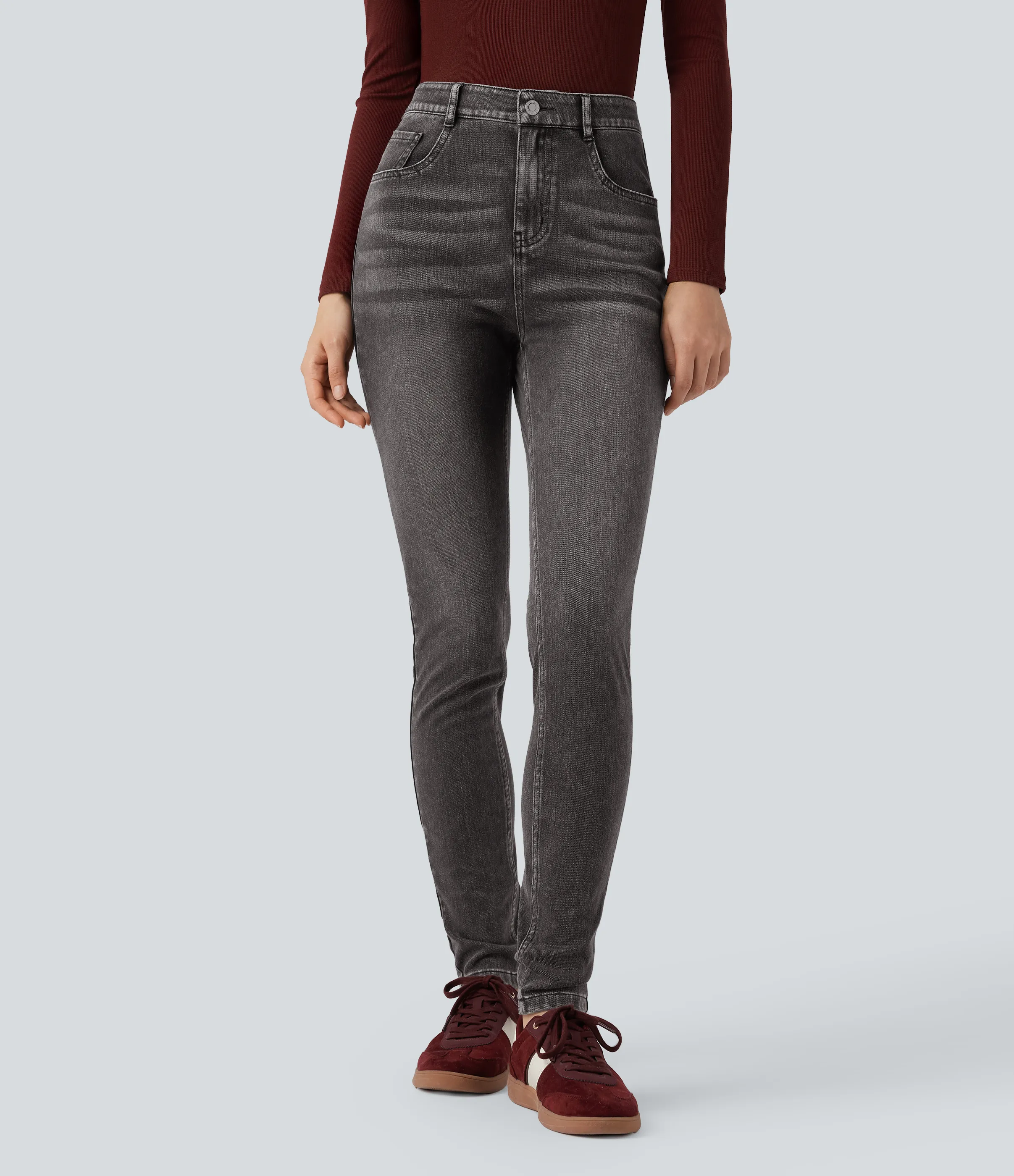 Halara Jeans ajustados casuales Halara Flex™ de tiro alto con bolsillos - Poppy Seed Denim - L(tall) sold by Halara product image thumbnail 4