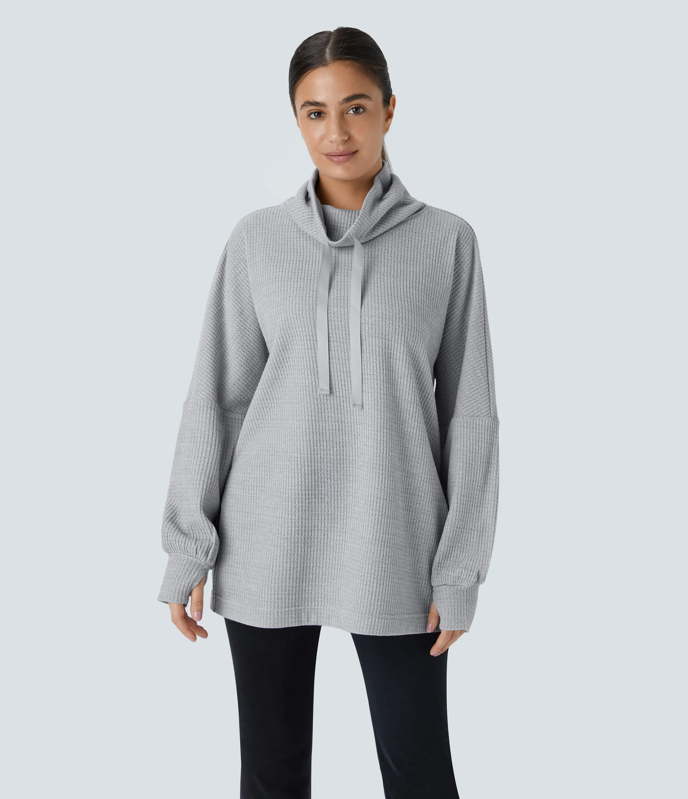 Halara Sudadera abertura pulgar cuello vuelto cordón ajustable - Micro Chip - XS sold by Halara