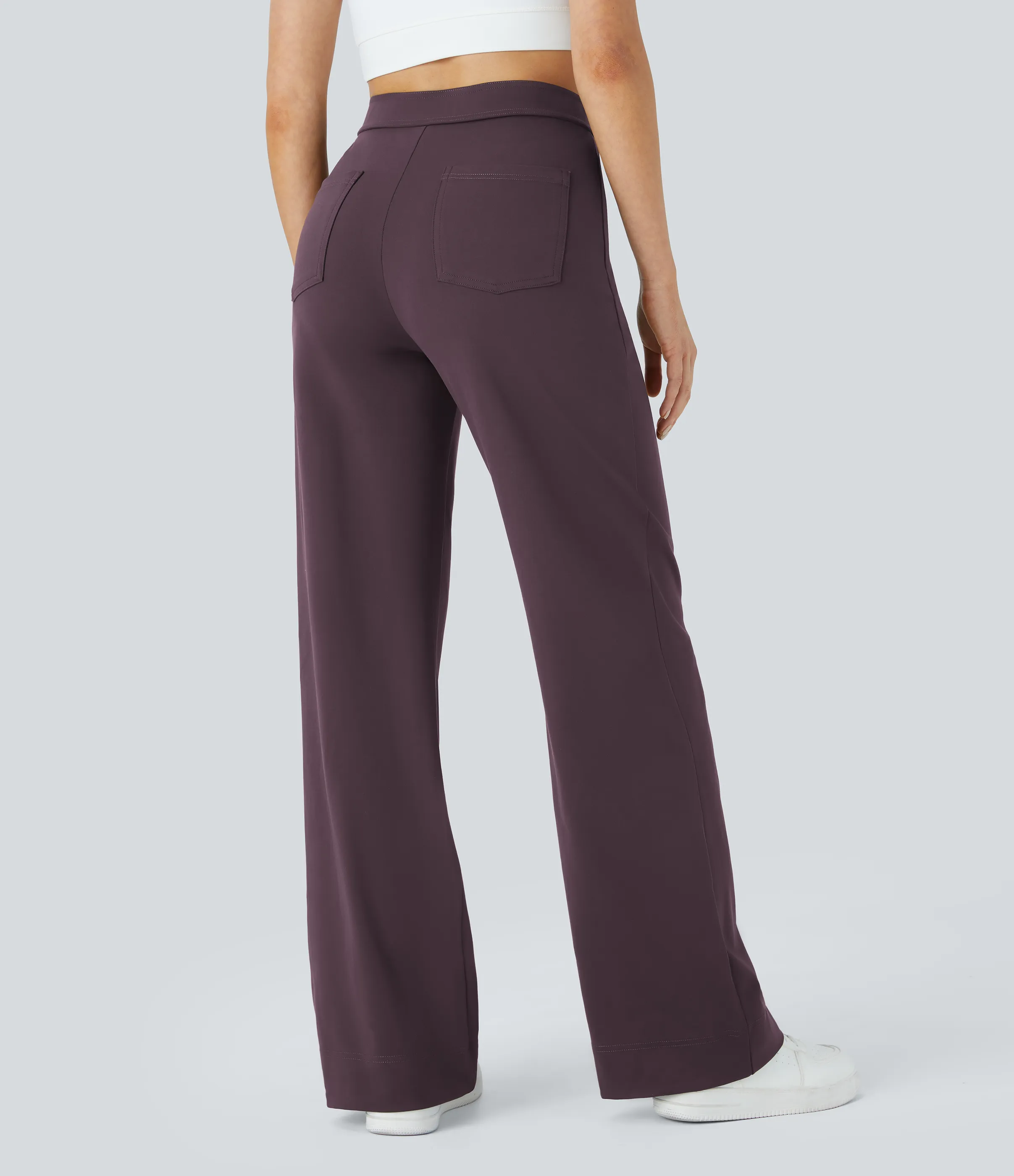 Halara Pantalones pierna recta múltiple bolsillo botón tiro alto - Dusky Evening purple - M(petite) sold by Halara product image thumbnail 3