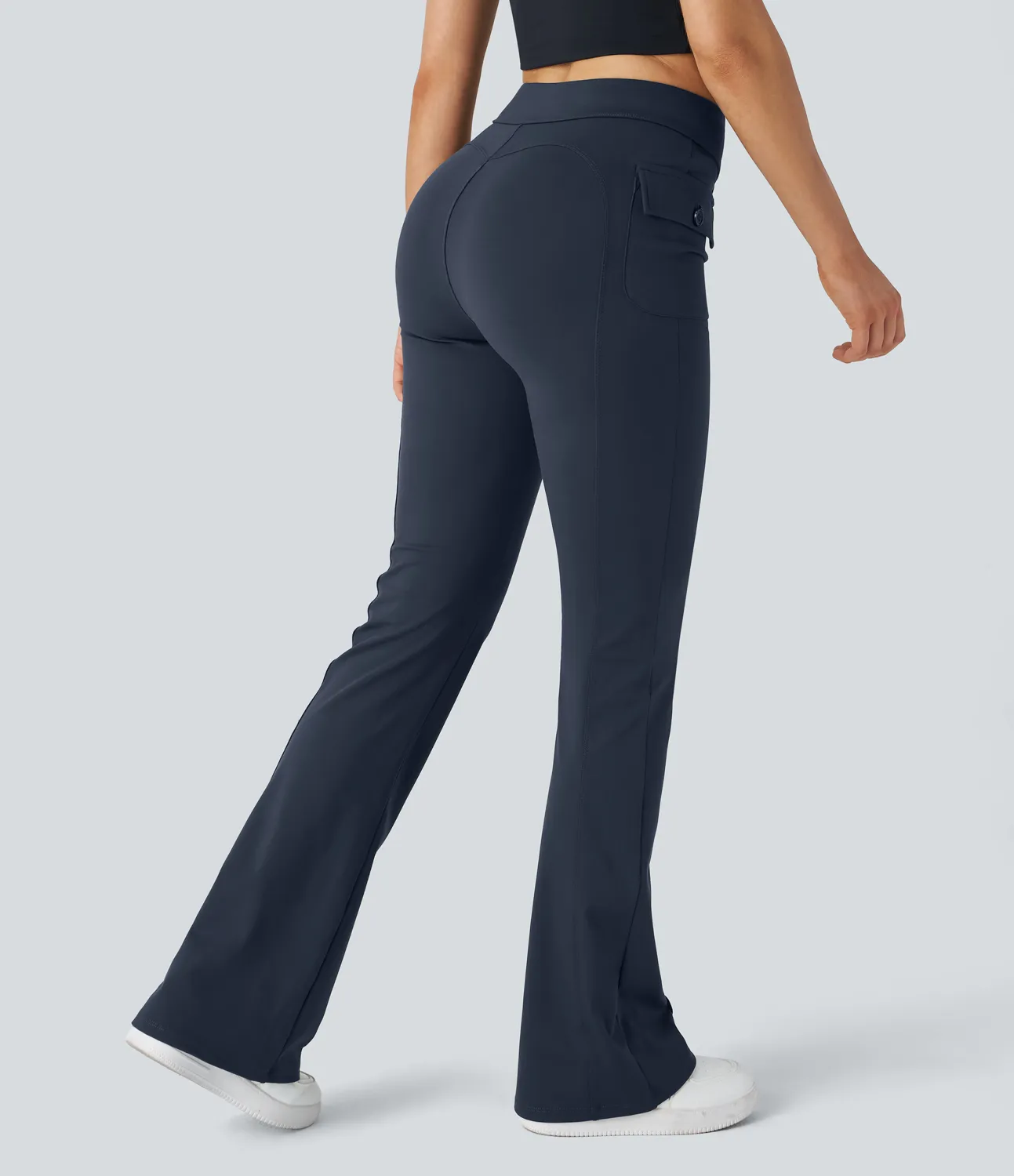 Halara Pantalón cargo acampanado bolsillo solapa lateral botón tiro alto - Midnight Blue - XL(tall) sold by Halara product image thumbnail 3