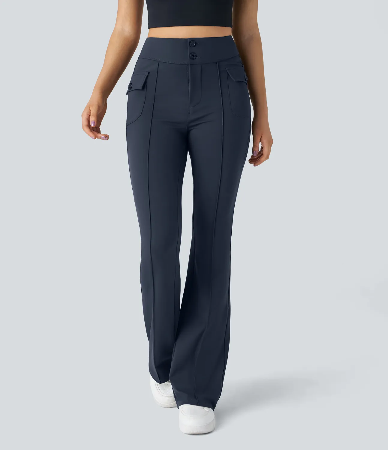 Halara Pantalón cargo acampanado bolsillo solapa lateral botón tiro alto - Midnight Blue - XL(tall) sold by Halara product image thumbnail 4