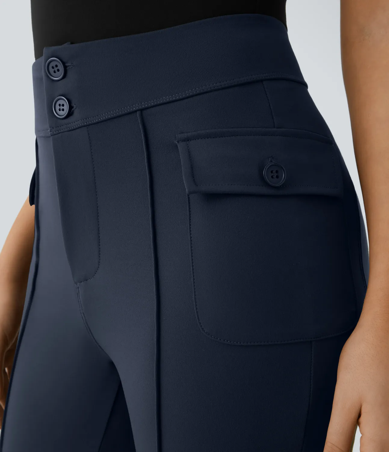 Halara Pantalón cargo acampanado bolsillo solapa lateral botón tiro alto - Midnight Blue - XL(tall) sold by Halara product image thumbnail 5
