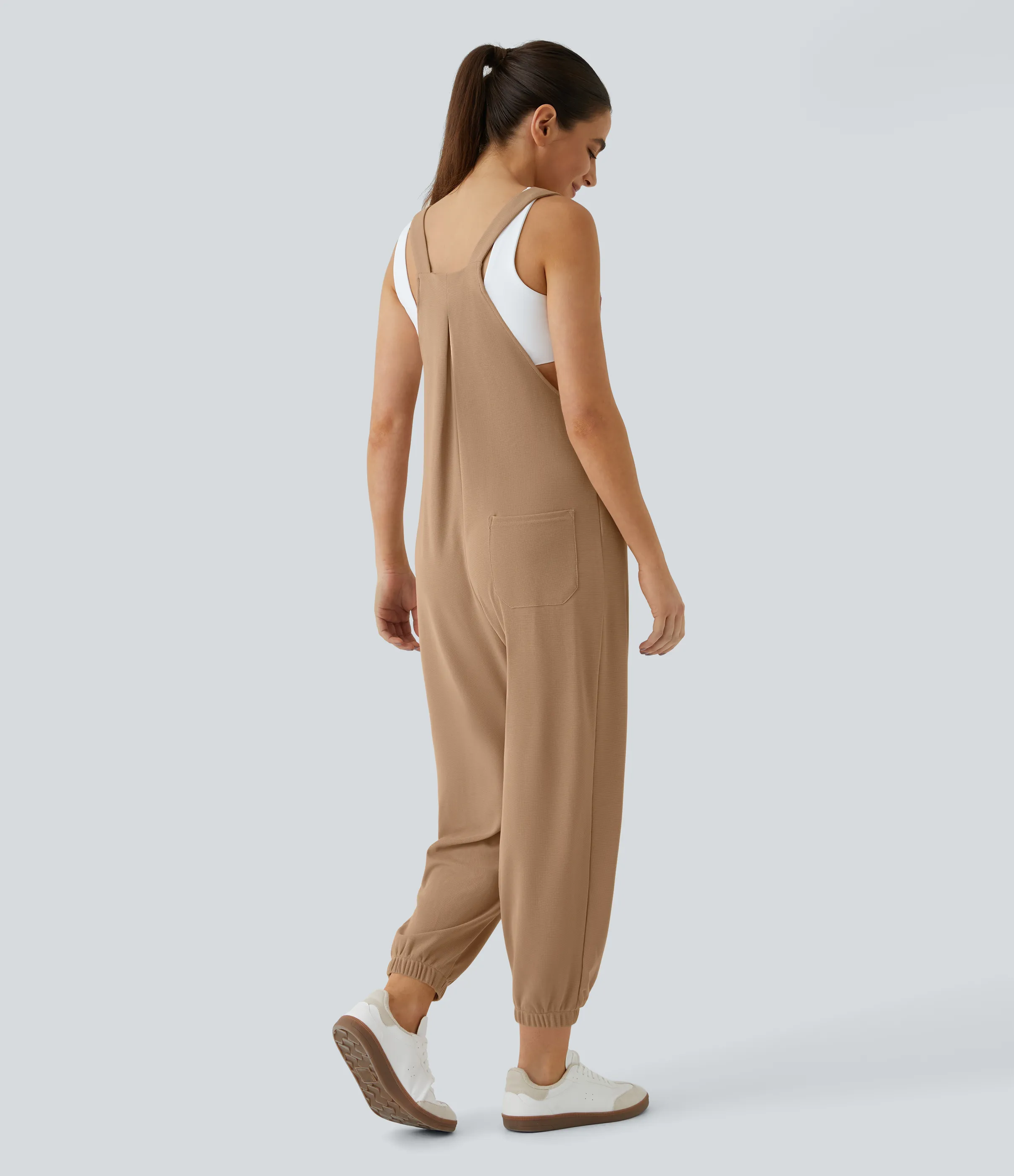 Halara Overol jogger botón correa ajustable bolsillo múltiple gofre plisado - Macchiato - S(regular) sold by Halara product image thumbnail 3