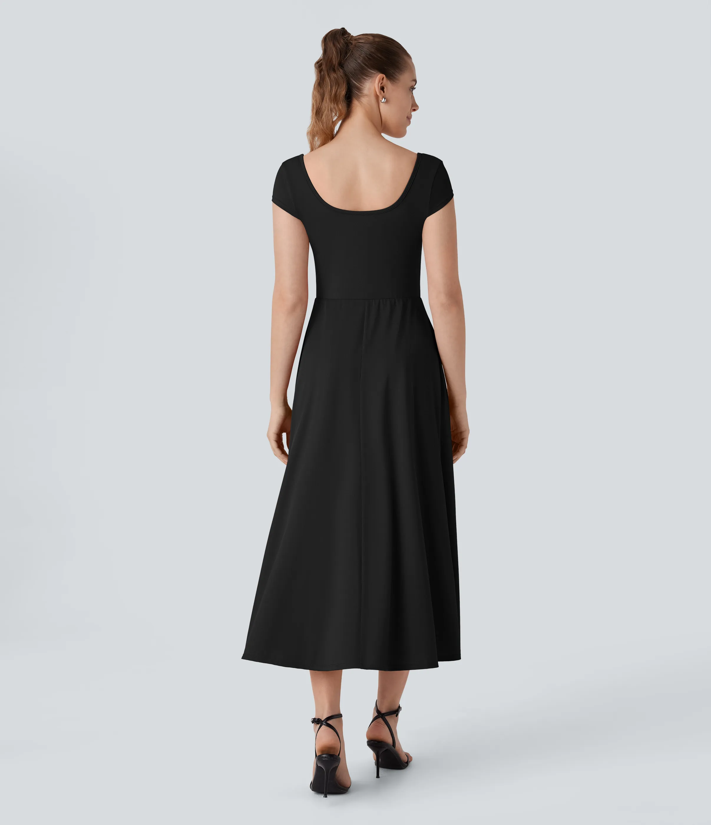 Halara Vestido holgado midi cuello cuadrado manga corta bolsillo lateral - Black - M sold by Halara product image thumbnail 3