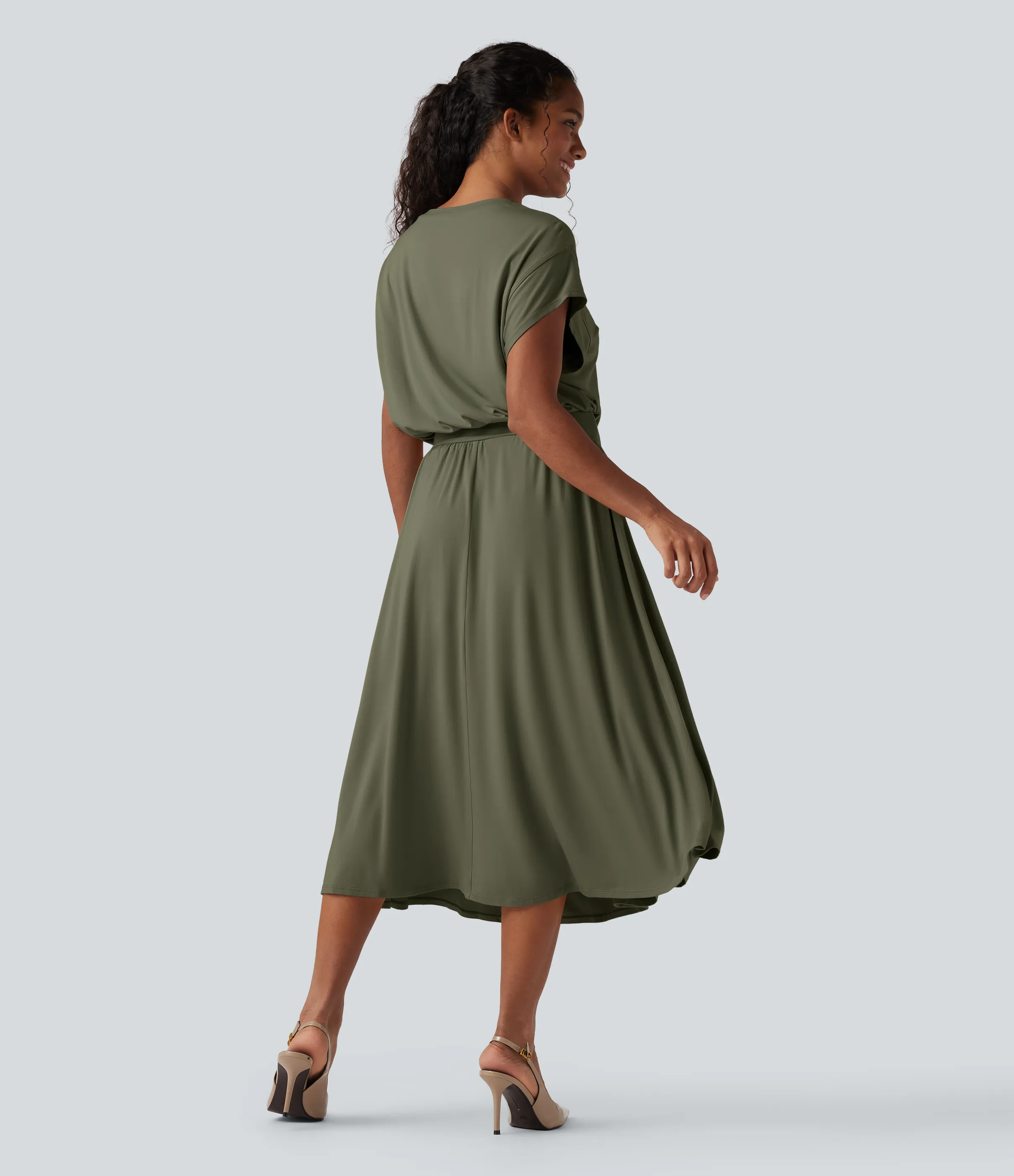 Halara Vestido midi de oficina moldeador y fluido con mangas murciélago y bolsillos con efecto moldeador de abdomen - Lone Pine Green - S sold by Halara product image thumbnail 3