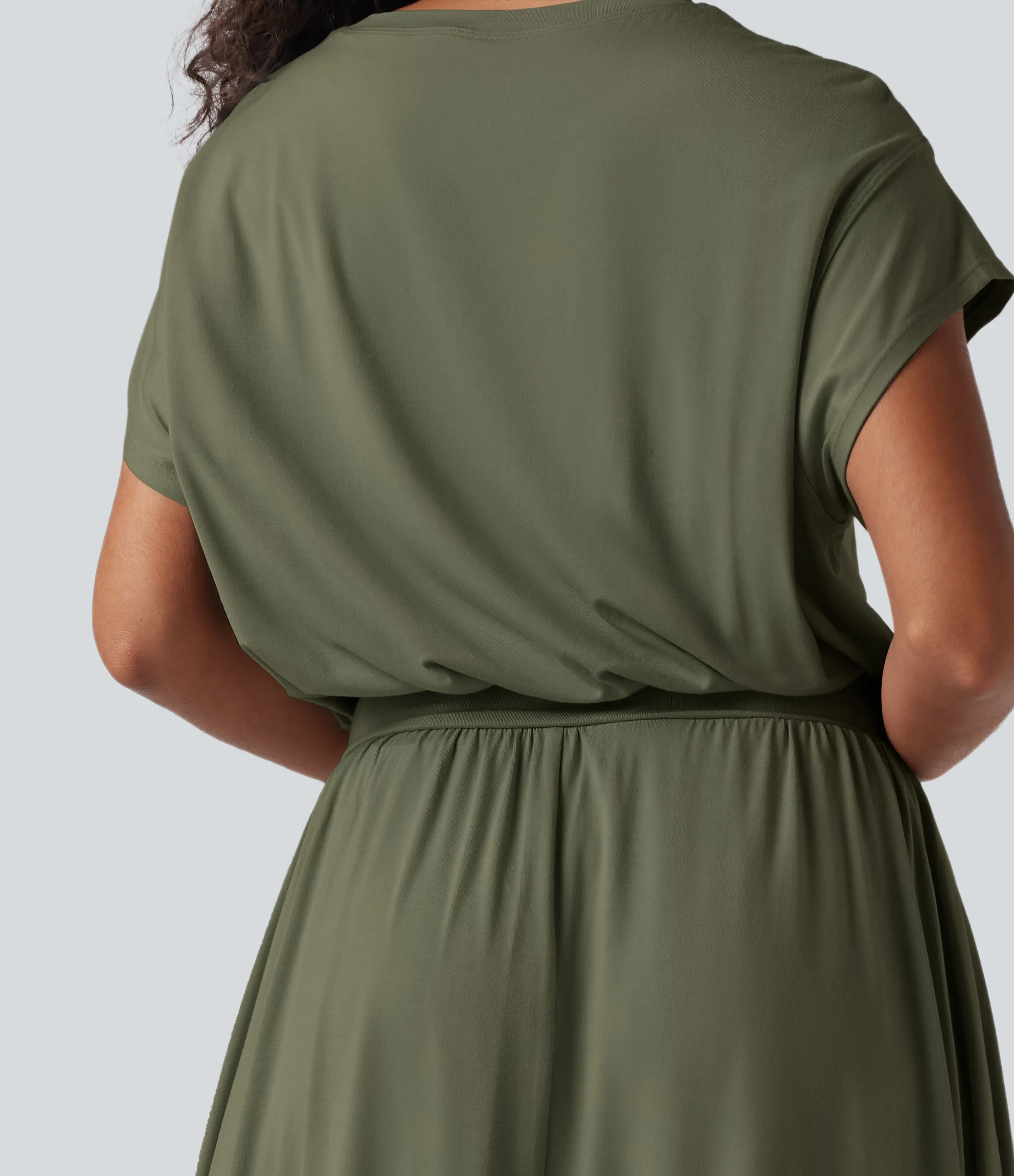 Halara Vestido midi de oficina moldeador y fluido con mangas murciélago y bolsillos con efecto moldeador de abdomen - Lone Pine Green - S sold by Halara product image thumbnail 5