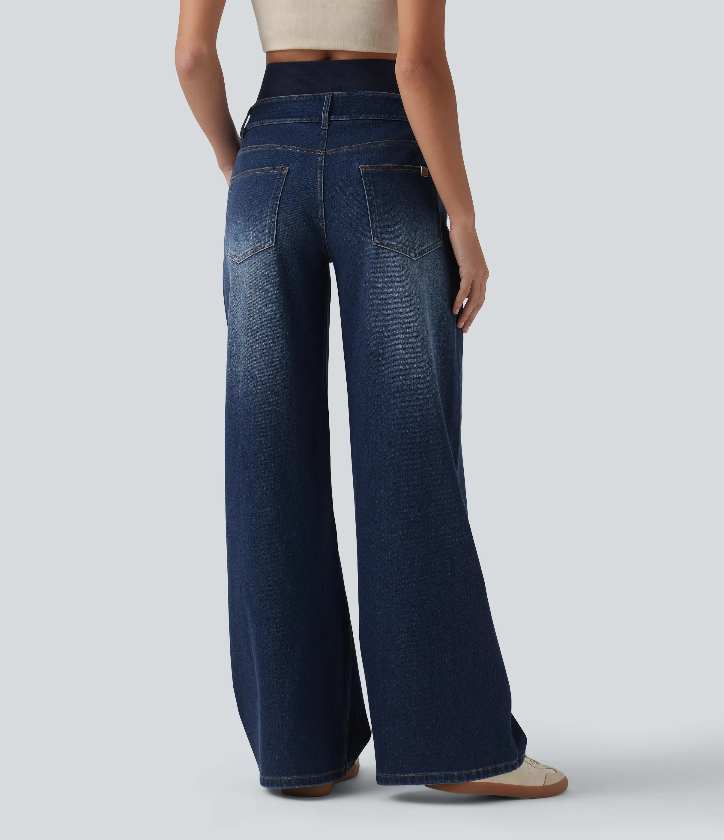 Halara Jeans casuales anchos Halara Flex™ lavados de tiro alto con control de abdomen con bolsillos - Pageant Blue Denim - XL(regular) sold by Halara product image thumbnail 3