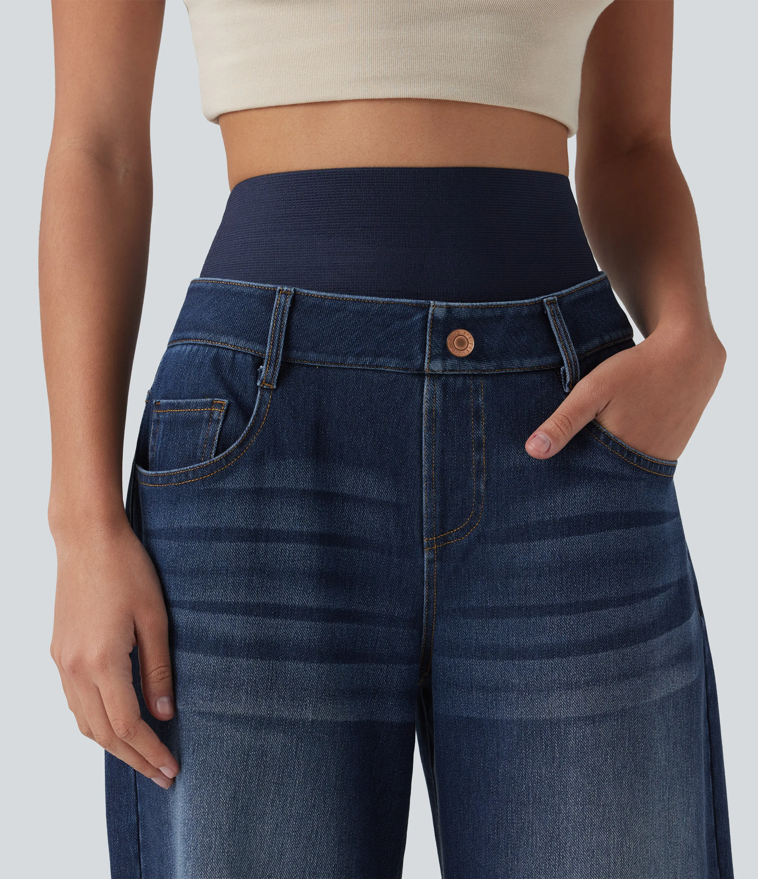 Halara Jeans casuales anchos Halara Flex™ lavados de tiro alto con control de abdomen con bolsillos - Pageant Blue Denim - XL(regular) sold by Halara product image thumbnail 5