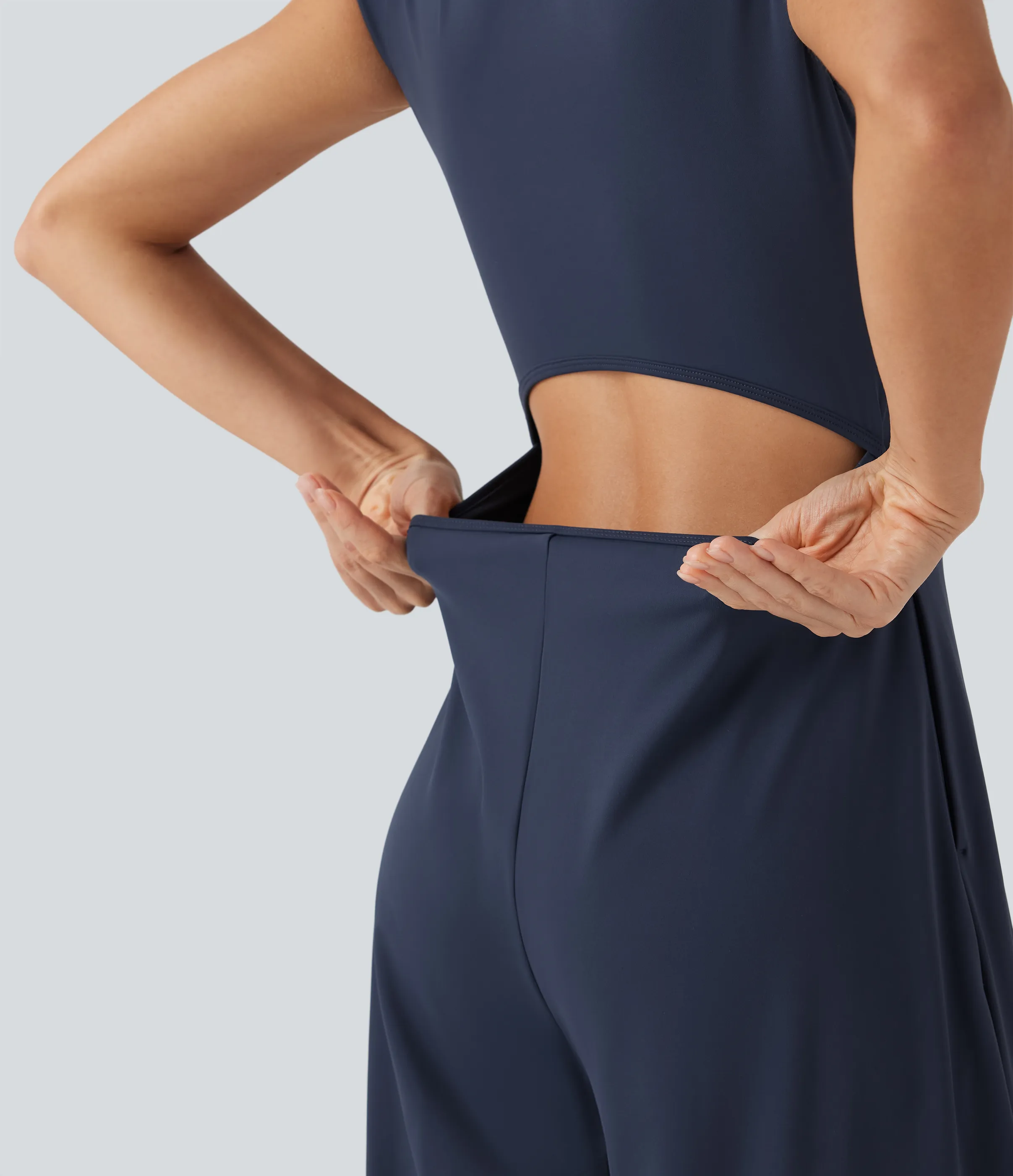 Halara Mono de yoga ancho Softlyzero™ de manga corta con cuello entallado de tacto fresco con bolsillos laterales - Edición Easy Peezy - Mood Indigo - M(regular) sold by Halara product image thumbnail 5