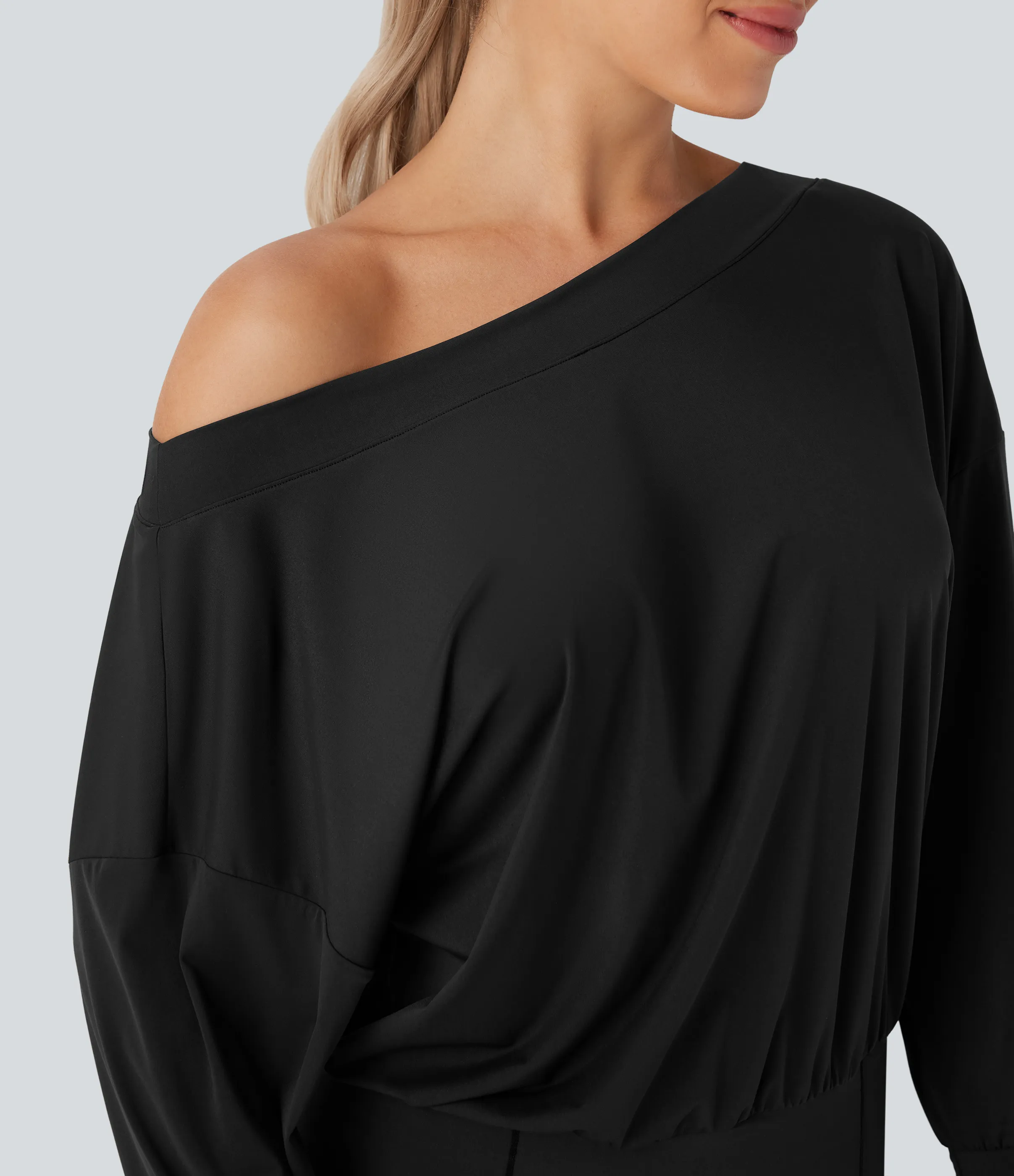 Halara Top deportivo de yoga oversize de secado rápido con hombro descubierto y tacto fresco - Black - L sold by Halara product image thumbnail 5