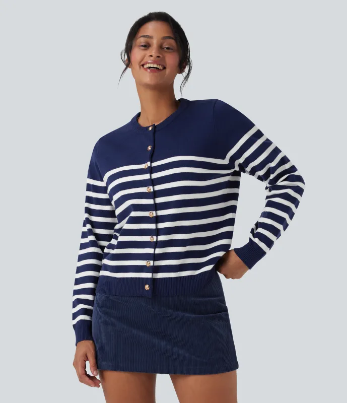 Halara Cárdigan de trabajo a rayas con bloques de color - Blue White Horizontal Stripe - XS sold by Halara