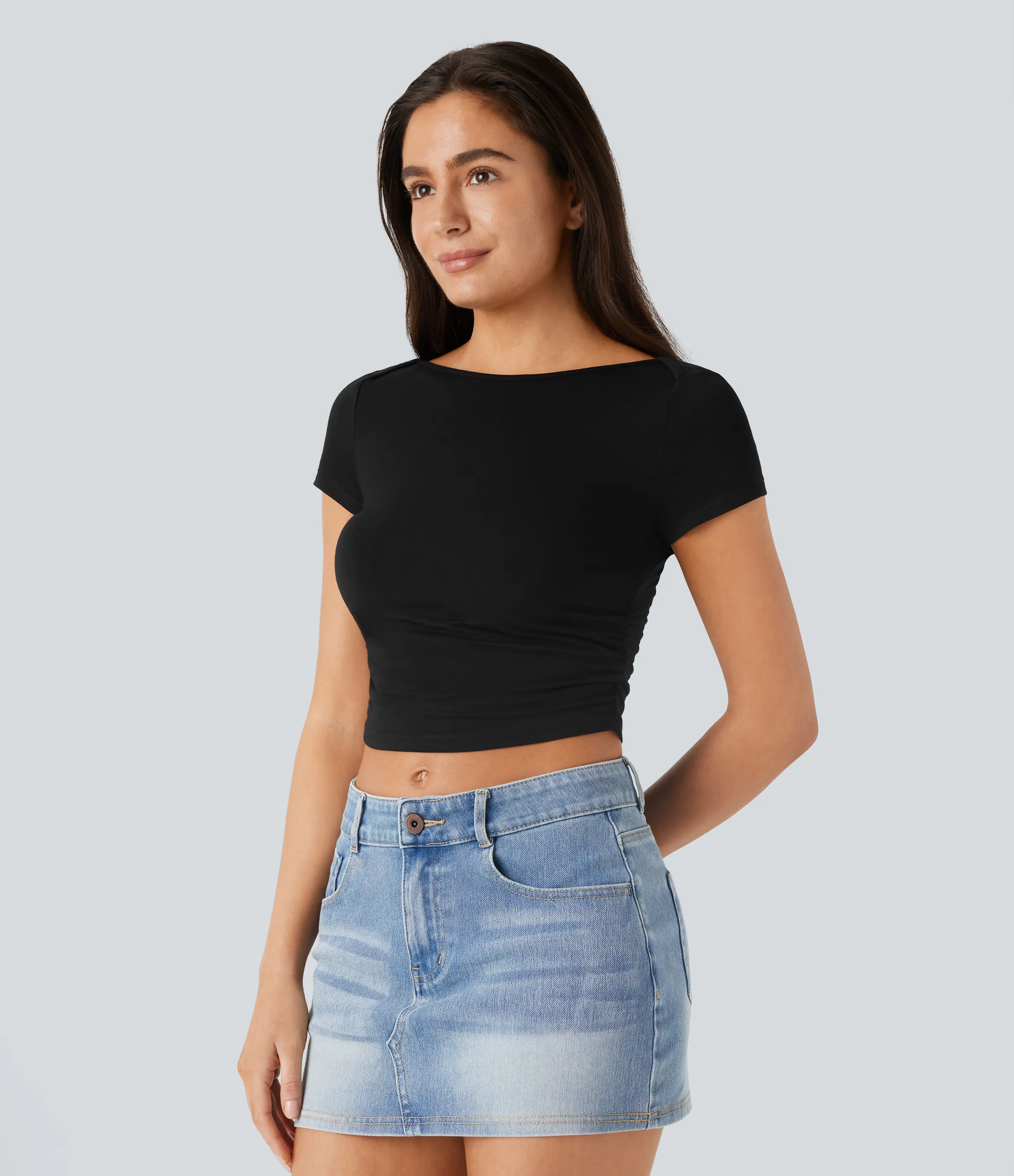Halara Camiseta bebé cuello halter manga corta frunce - Black - S sold by Halara product image thumbnail 4