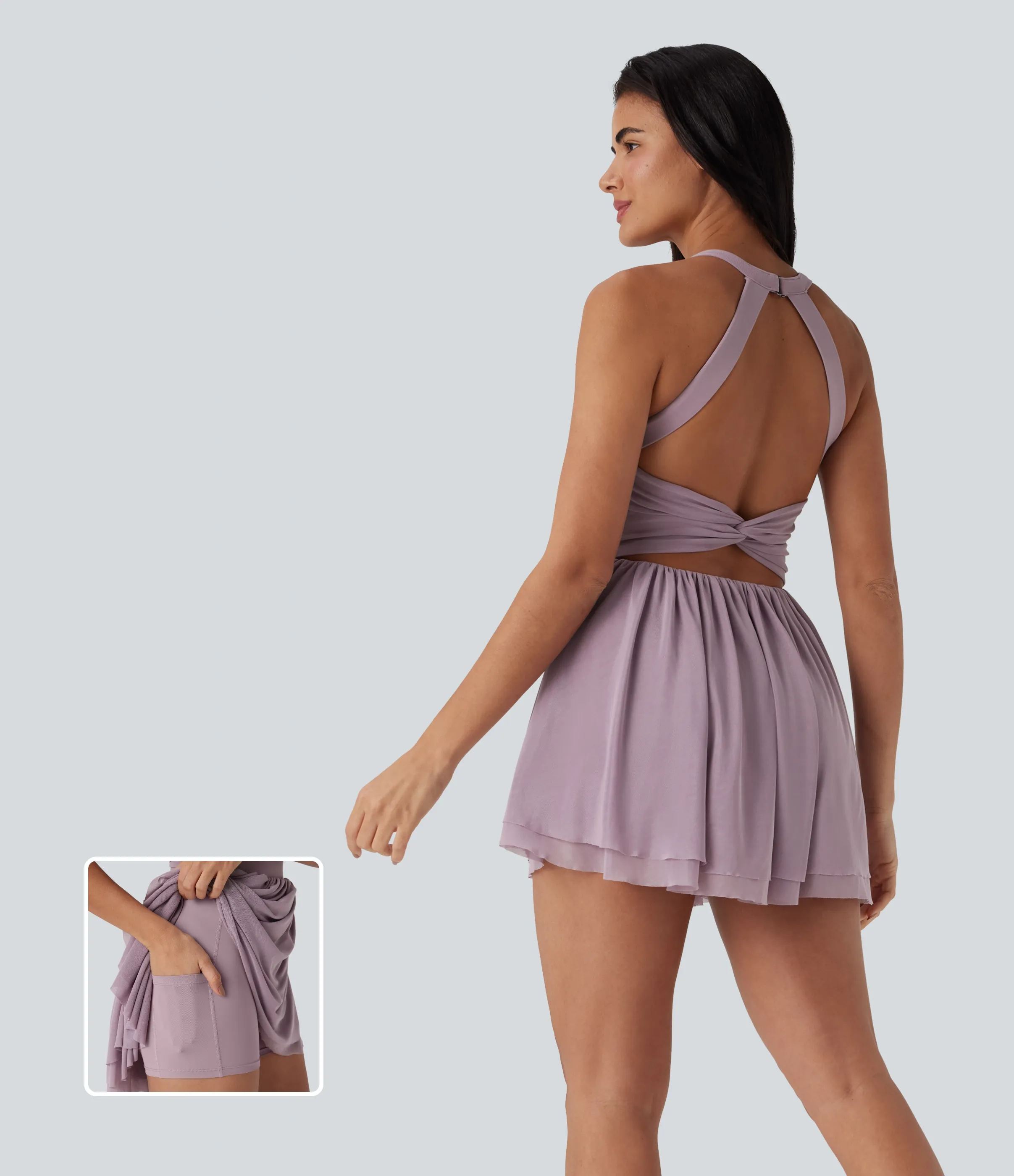 Halara Minivestido de baile 2 en 1 con malla retorcida, espalda abierta y bolsillo lateral - Lilac Blush - L sold by Halara product image thumbnail 2