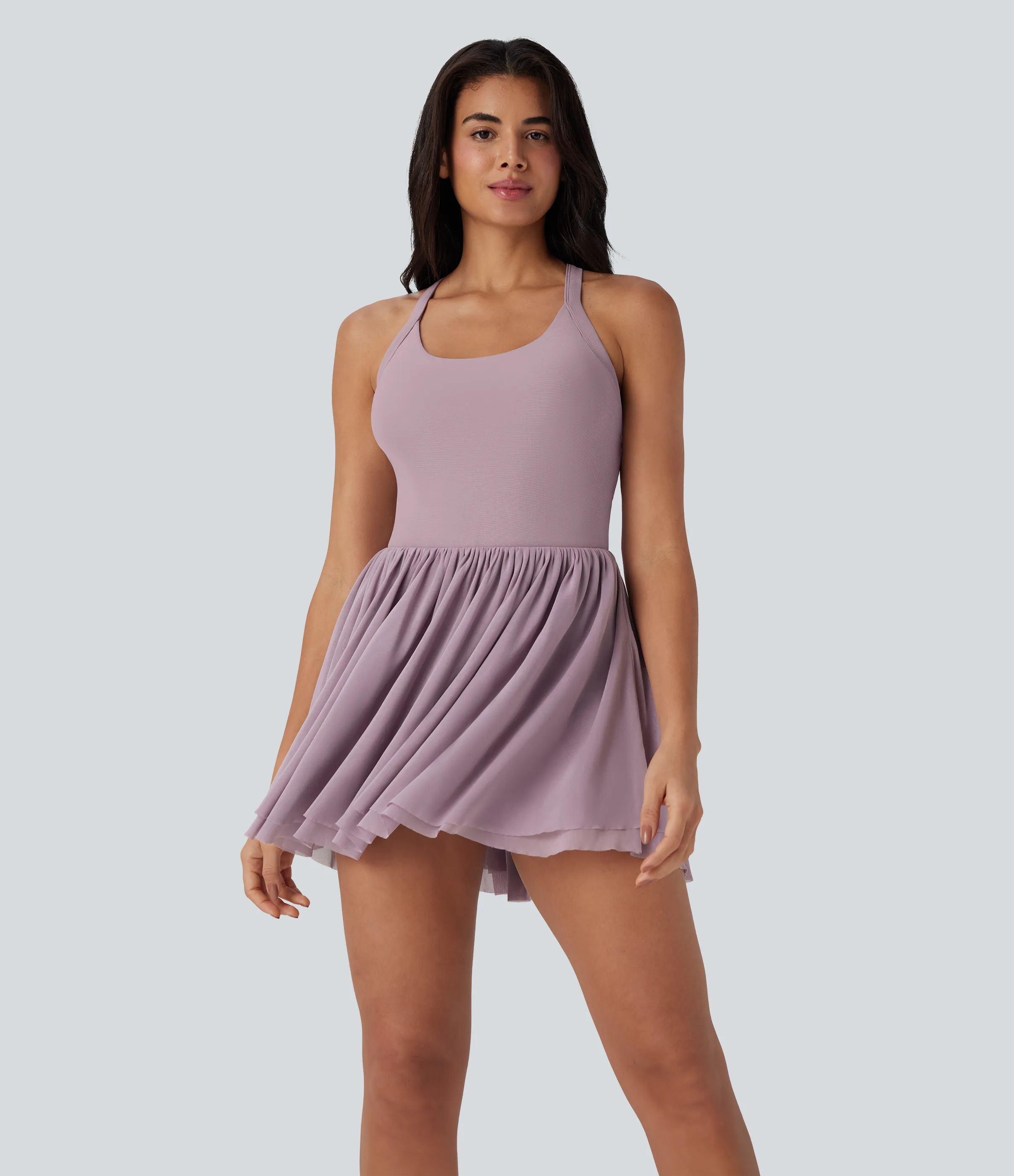 Halara Minivestido de baile 2 en 1 con malla retorcida, espalda abierta y bolsillo lateral - Lilac Blush - L sold by Halara product image thumbnail 3