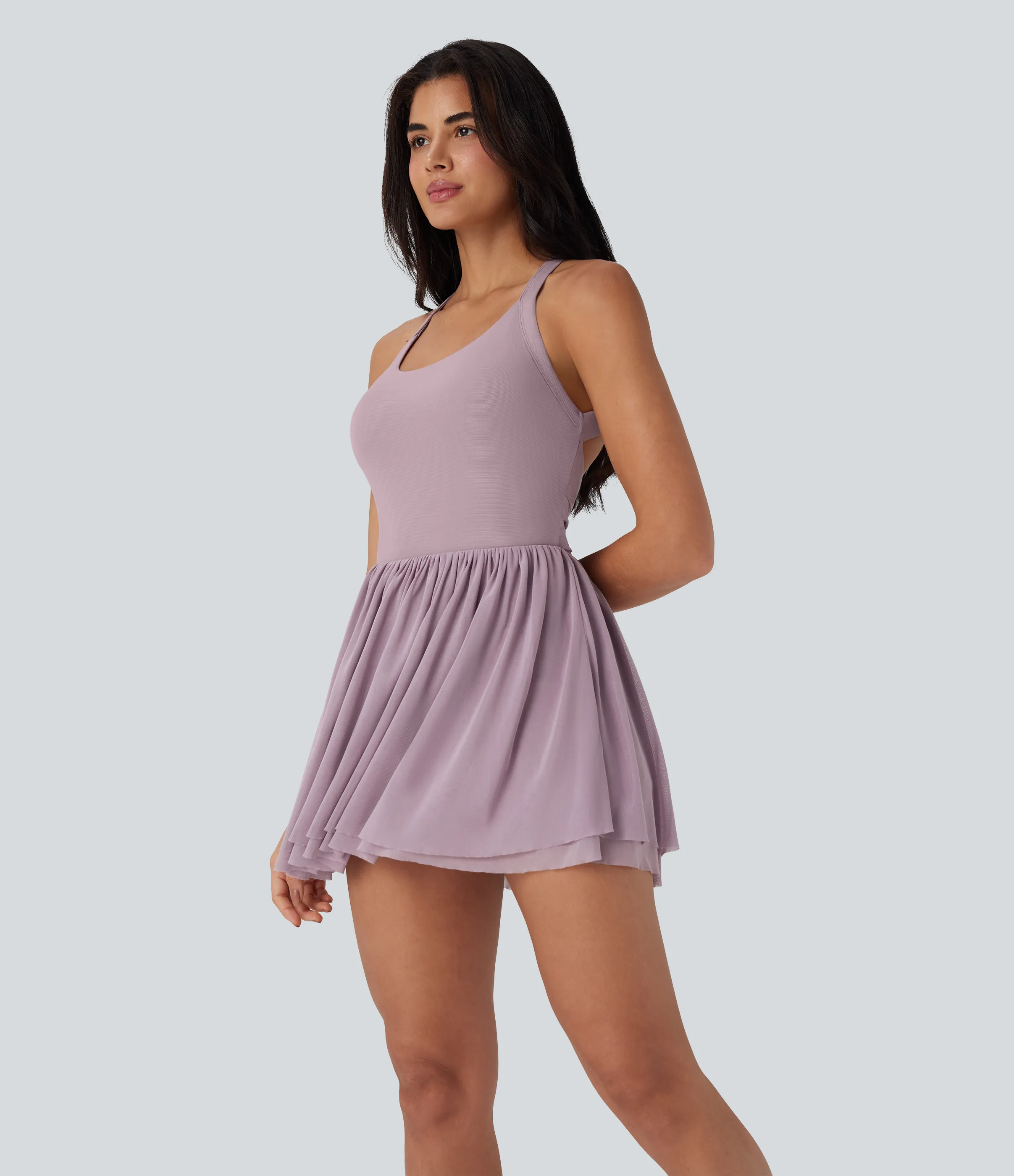 Halara Minivestido de baile 2 en 1 con malla retorcida, espalda abierta y bolsillo lateral - Lilac Blush - L sold by Halara product image thumbnail 4