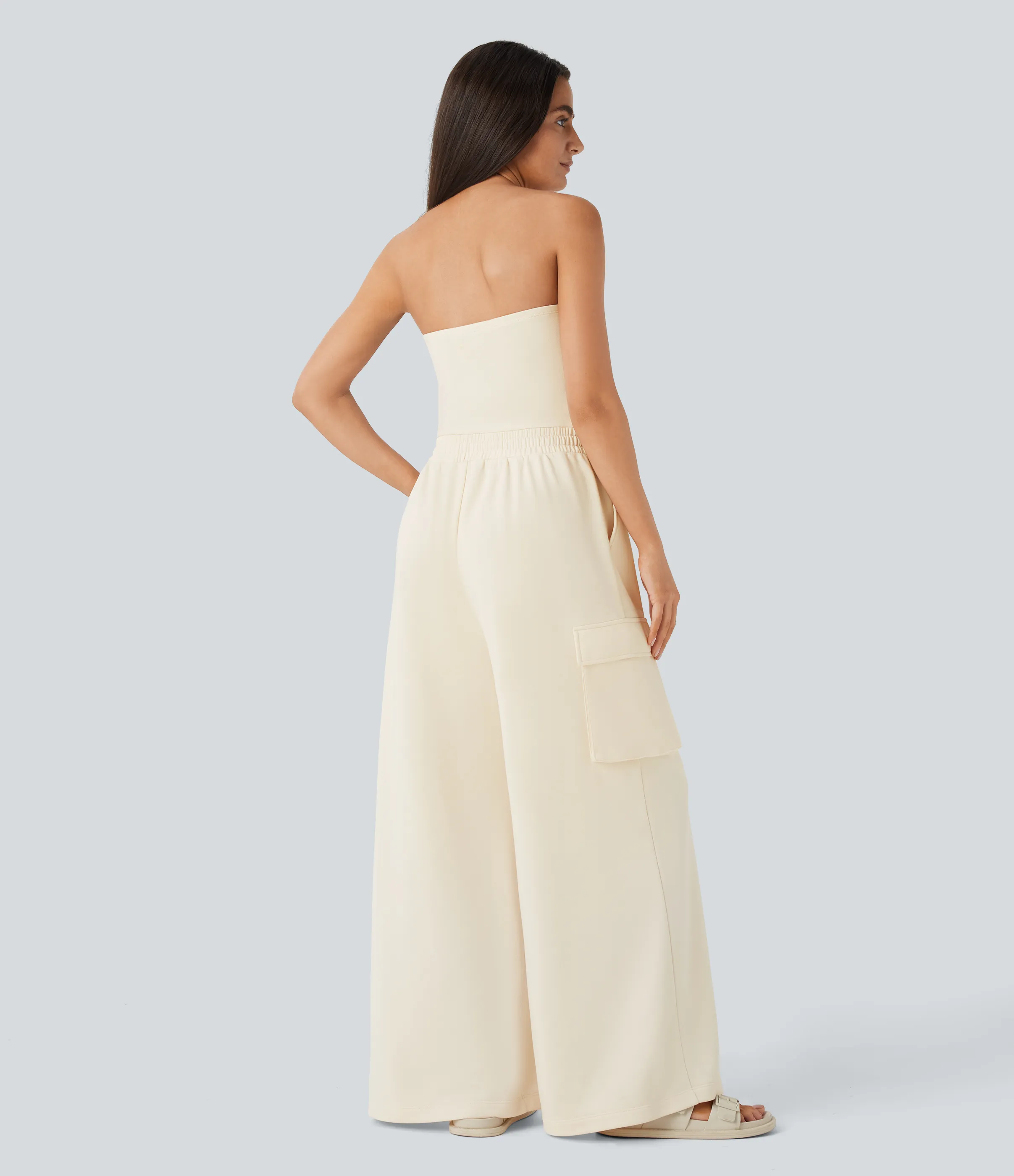 Halara Mono cargo pierna ancha múltiple bolsillo cremallera invisible cordón sin espalda - Antique White - XL(regular) sold by Halara product image thumbnail 3