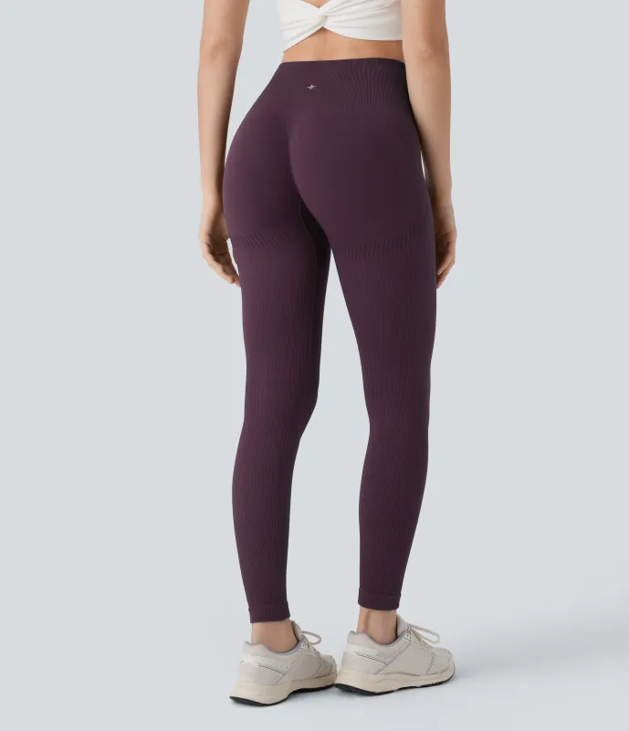 Halara Leggings yoga tiro alto control abdomen realce glúteo 7/8 sin costura - Fig - L(7/8) sold by Halara