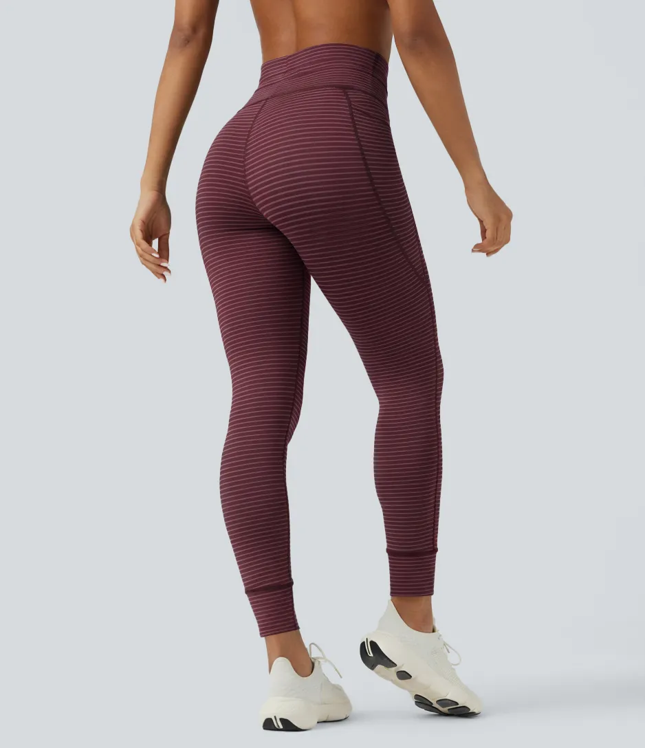 Halara Leggings de yoga de tiro alto a rayas con cordón y bolsillos - Burgundy Wine - S(7/8) sold by Halara product image thumbnail 3