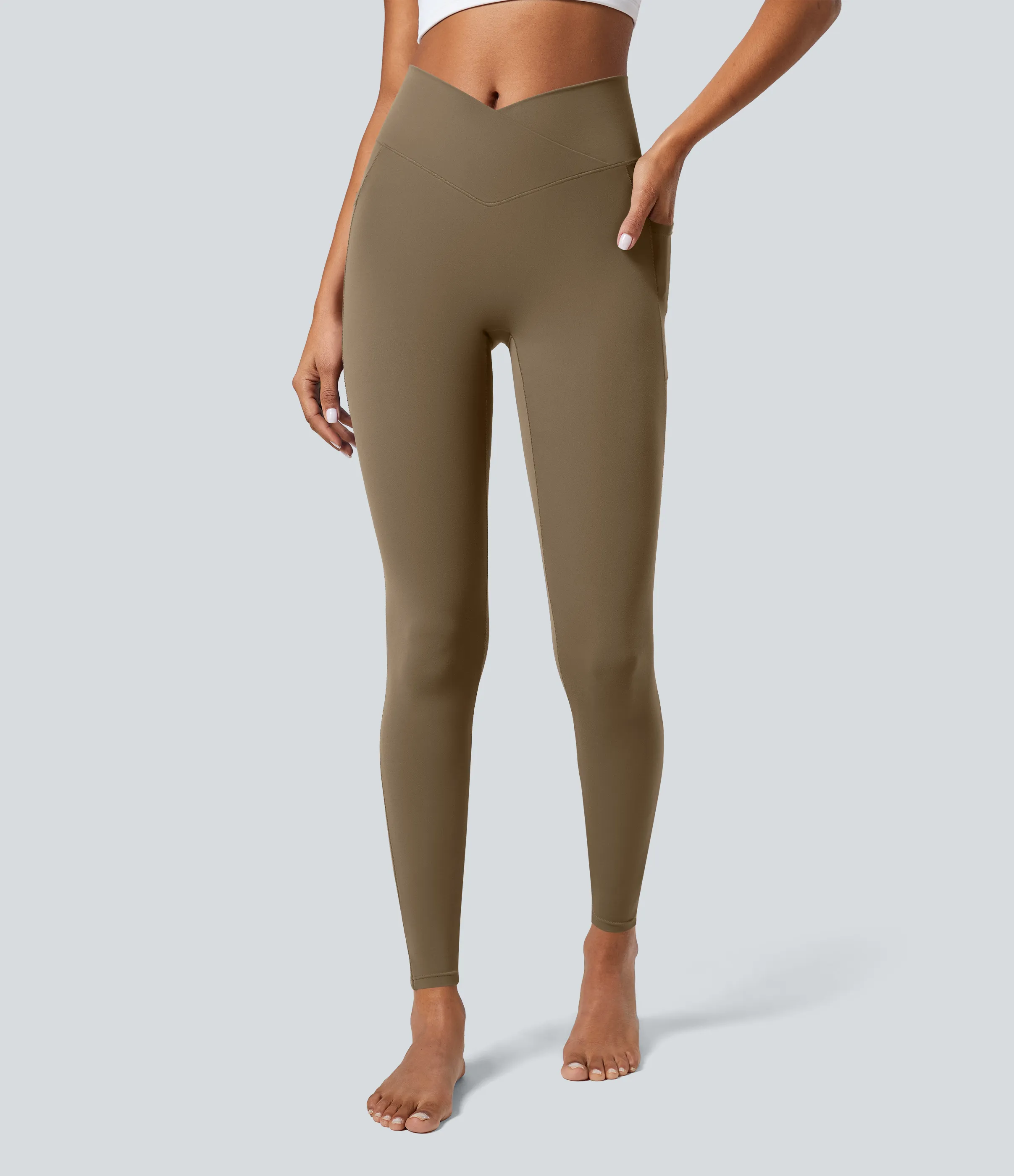 Halara Leggings Softlyzero™ liso bolsillo cruzado - Chestnut Brown - XS(full_length) sold by Halara