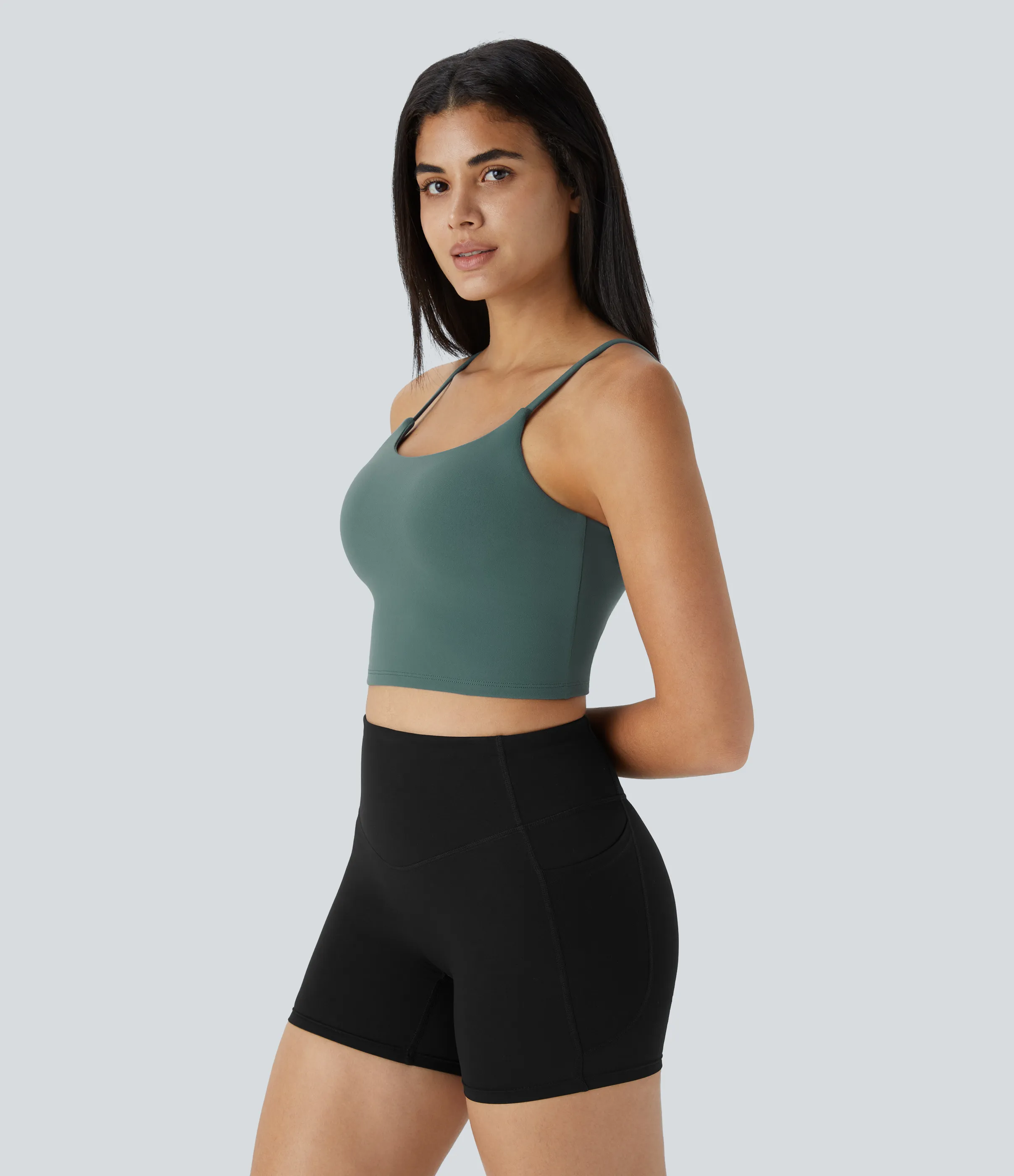 Halara Vestido lencero casual de punto acanalado con cuello en V y vuelo - Blue Spruce - M sold by Halara product image thumbnail 4