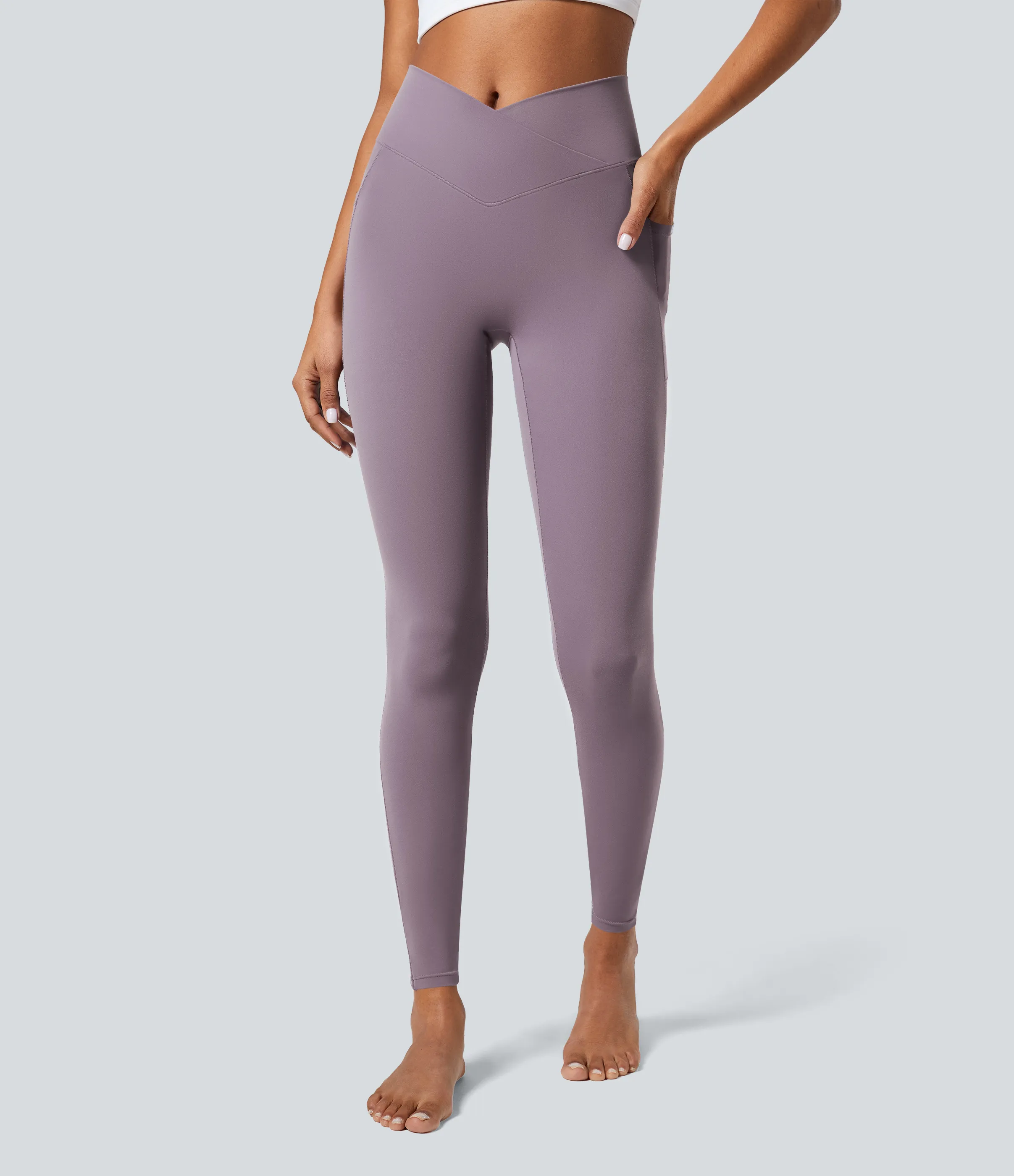 Halara Leggings Softlyzero™ liso bolsillo cruzado - Cinnabar Purple - S(full_length) sold by Halara product image thumbnail 2