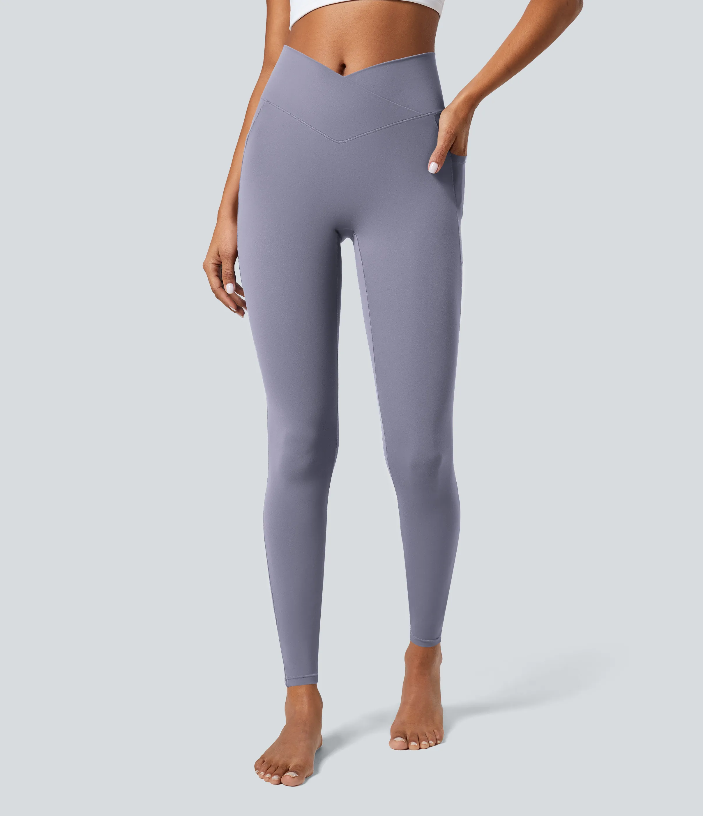 Halara Leggings Softlyzero™ liso bolsillo cruzado - Light Gray Violet - S(7/8) sold by Halara product image thumbnail 2