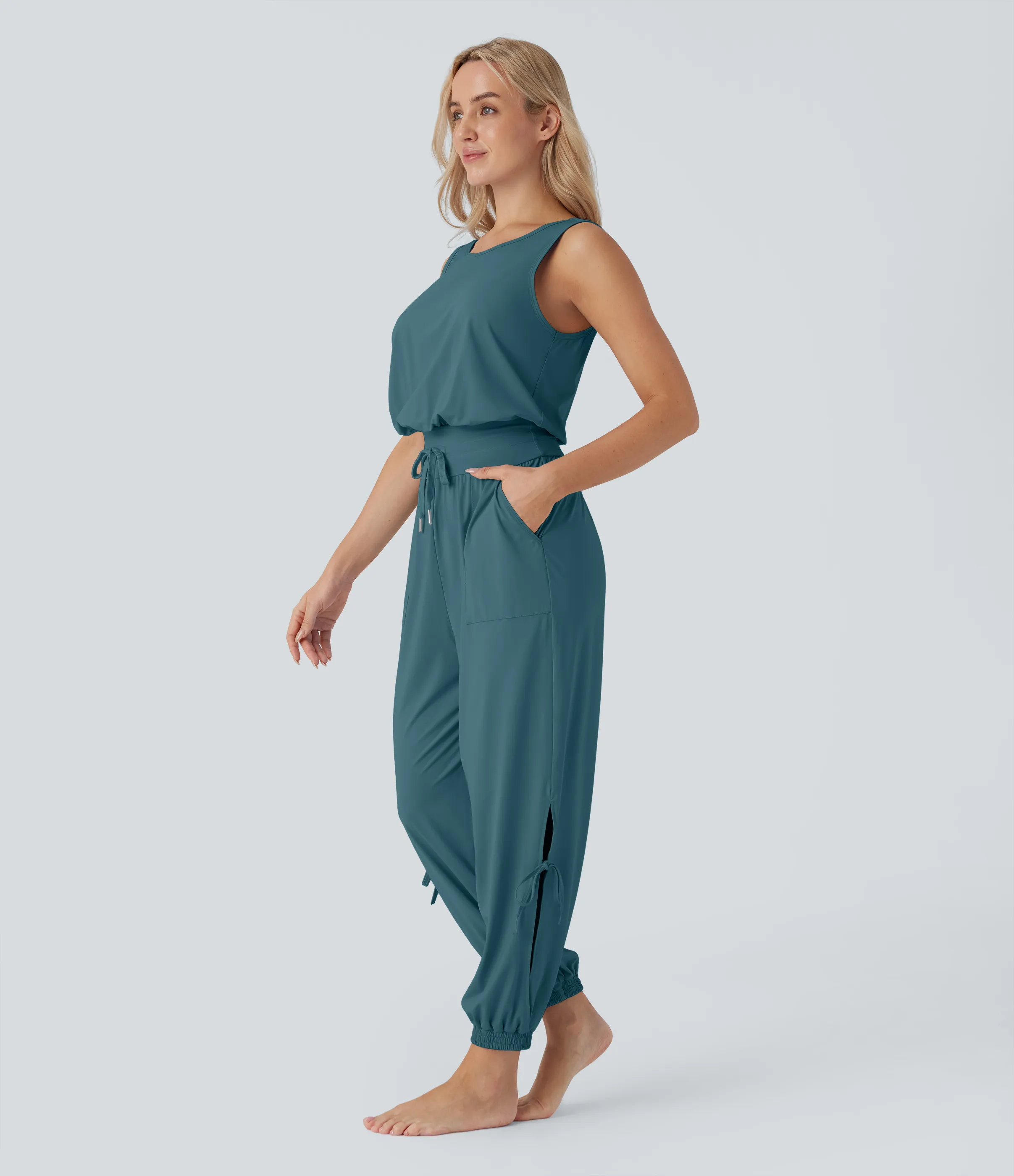 Halara Jumpsuit de yoga sin mangas con espalda descubierta, cordón ajustable y bolsillos laterales de tacto fresco - UPF50+ - Hydro - XL(regular) sold by Halara product image thumbnail 4