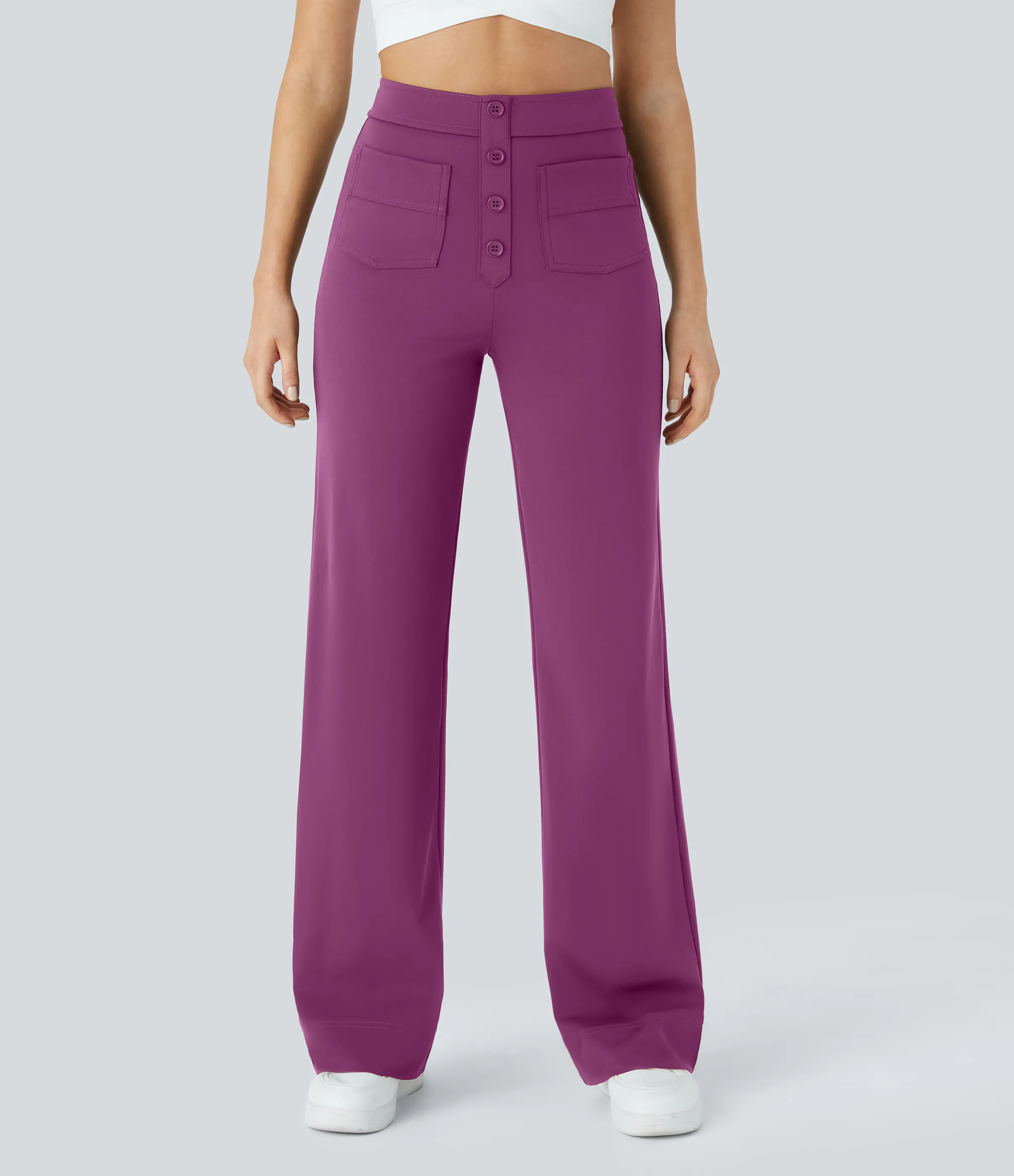 Halara Pantalones pierna recta múltiple bolsillo botón tiro alto - Deep Orchid - M(regular) sold by Halara product image thumbnail 2