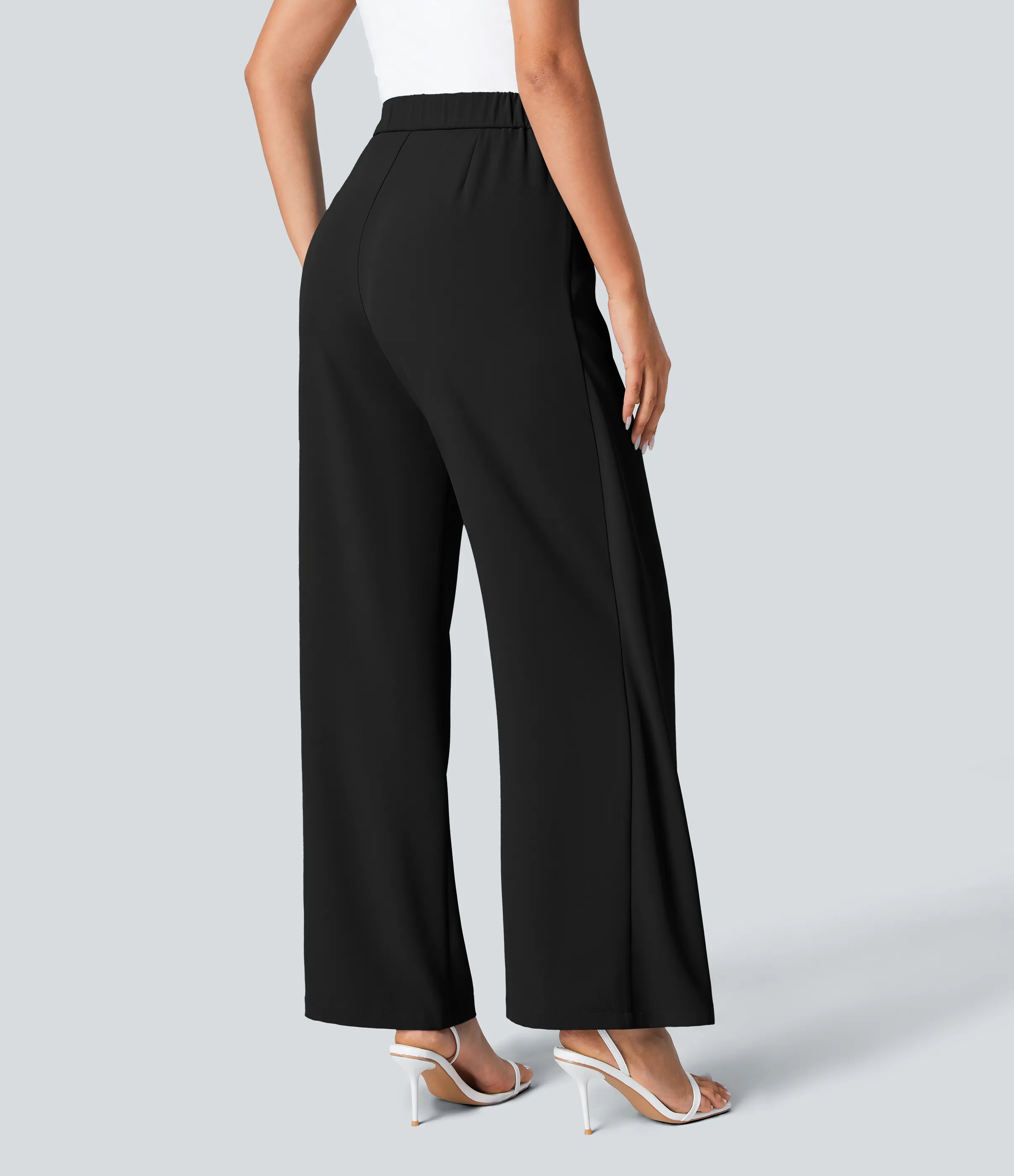 Halara Pantalón oficina pierna ancha cremallera invisible tiro alto lazo lateral - Black - XL(tall) sold by Halara product image thumbnail 3