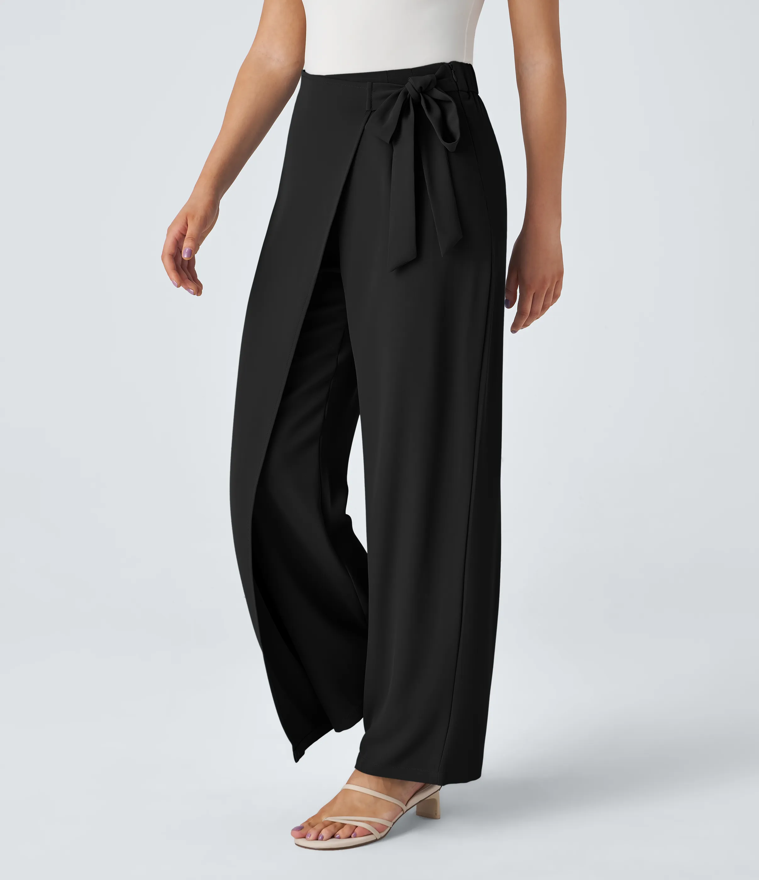 Halara Pantalón oficina pierna ancha cremallera invisible tiro alto lazo lateral - Black - XL(tall) sold by Halara product image thumbnail 4
