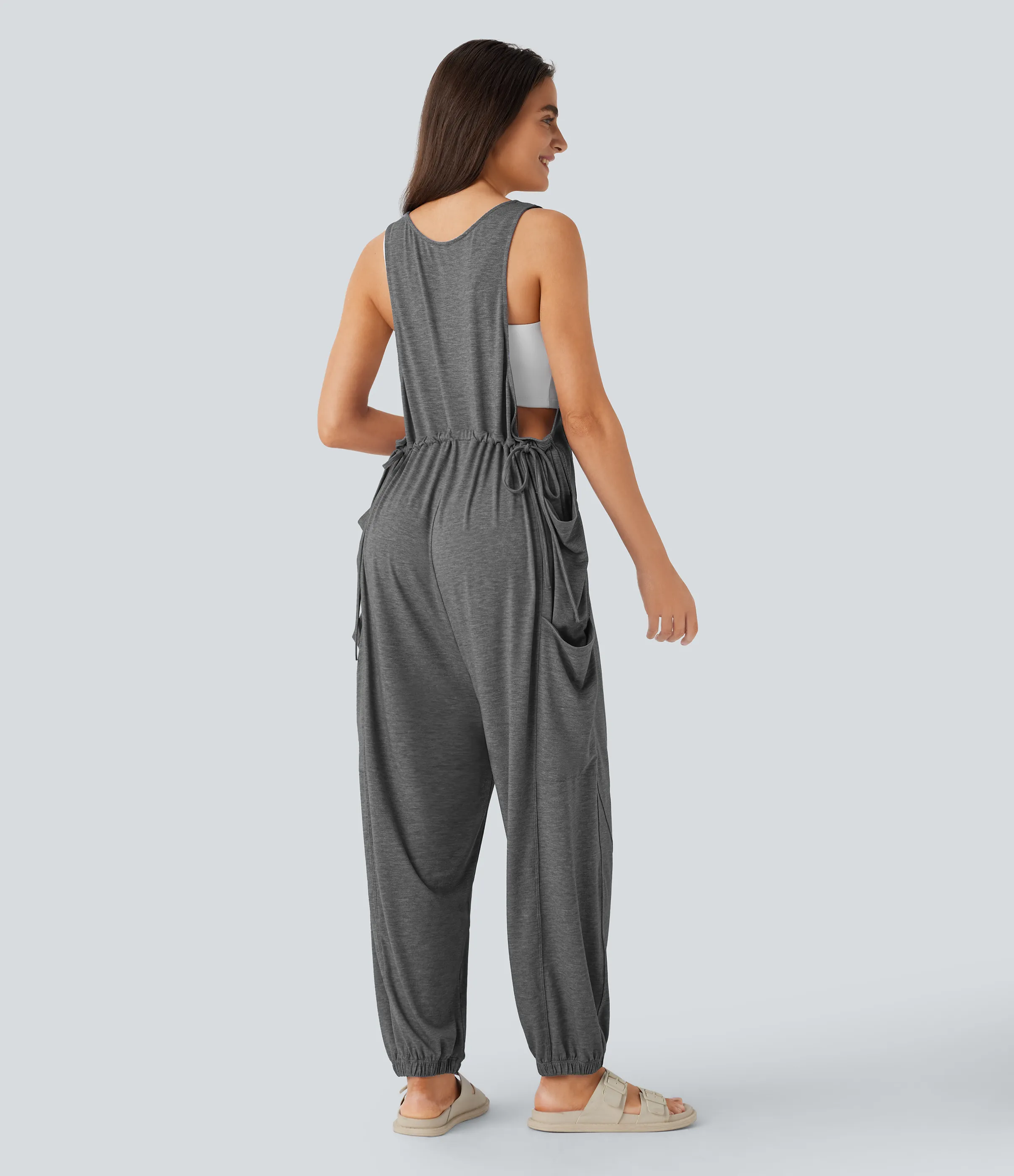 Halara Mono cuello U cordón múltiple bolsillo - Darl Gray Floral Yarn - M(regular) sold by Halara product image thumbnail 3