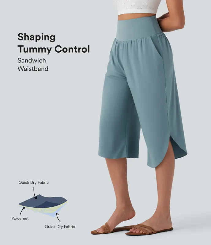 Halara Pantalón Breezeful™ SoCinched Capri Resort tiro alto control abdomen dobladillo dividido secado rápido bolsillo lateral - Stone Blue - XL made by Halara