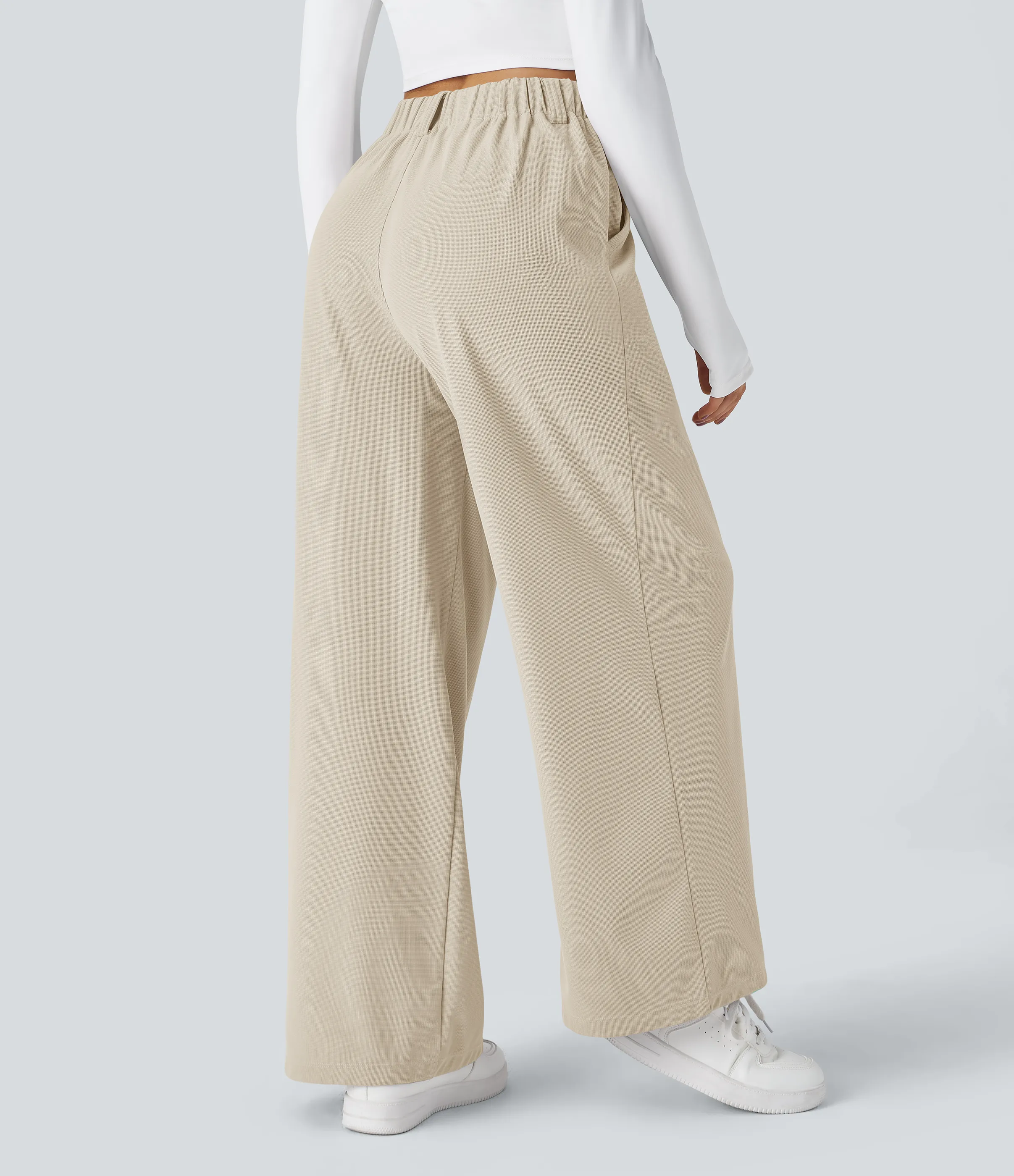 Halara Pantalones Halara Flex™ de oficina anchos plisados de tiro alto con bolsillos en tela tipo gofre - Oat Milk - XL(regular) sold by Halara product image thumbnail 3