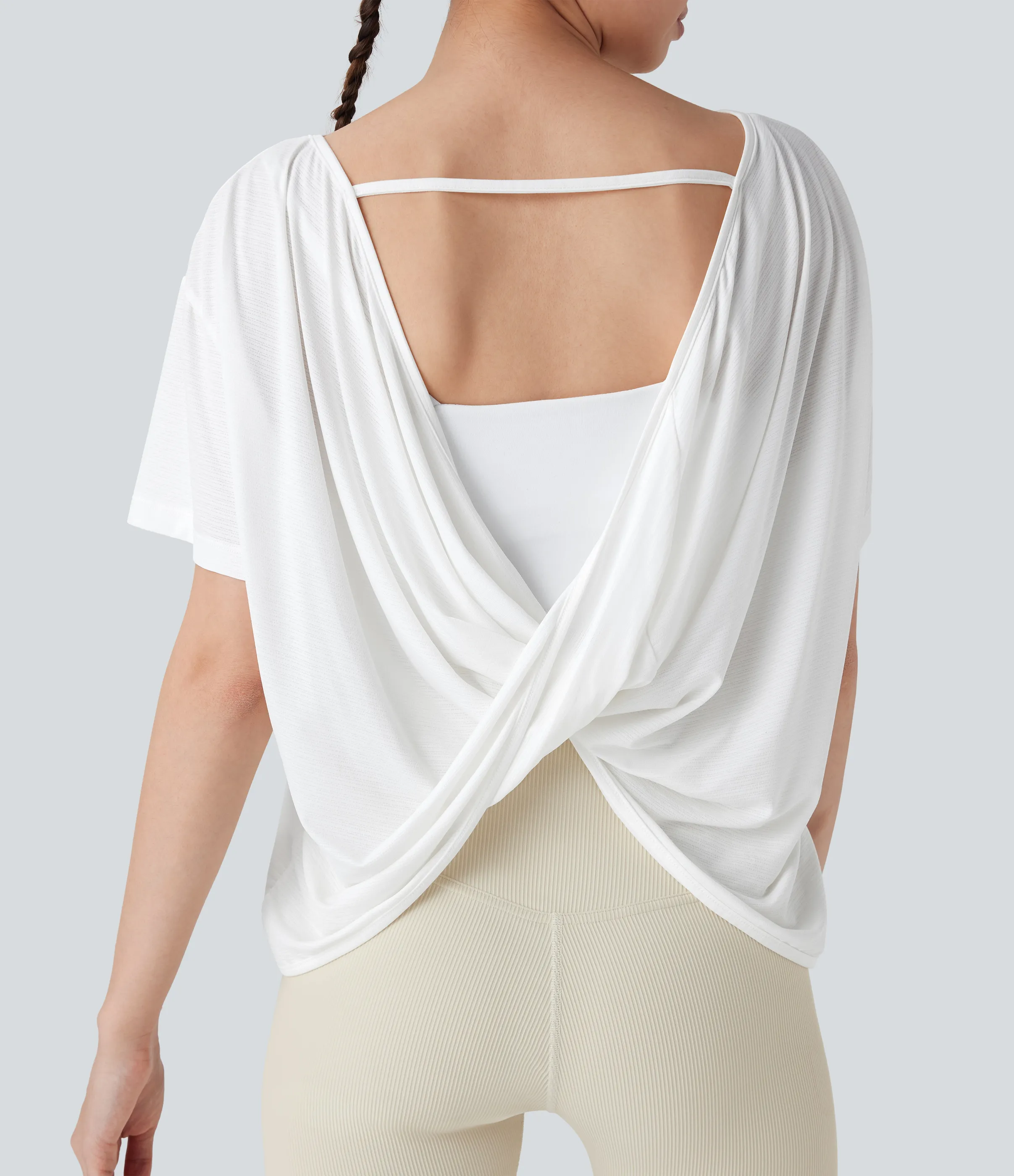 Halara Top deportivo de manga corta para yoga con espalda descubierta cruzada - White - M sold by Halara product image thumbnail 5